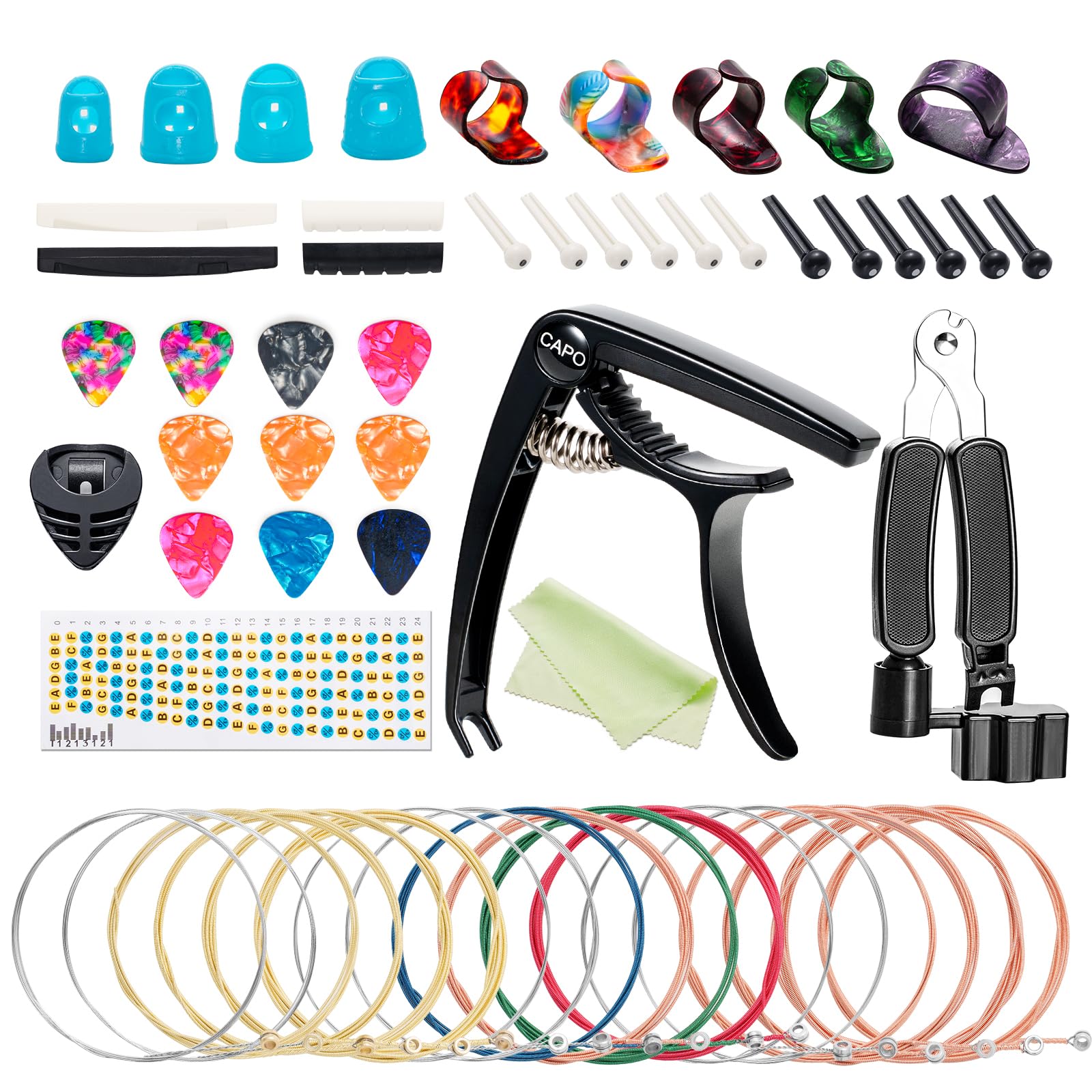 **58-Piece Acoustic Guitar Accessories Kit with Strings, Capo, Picks, String Winder & More – Perfect for Beginners & Music Players – Ideal for Guitar Maintenance, Practice & Live Performances**