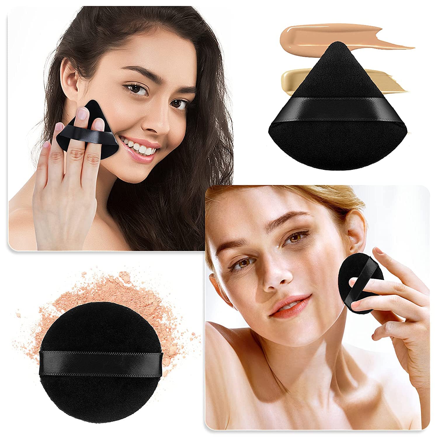 COSLUXE 2-Piece Powder Puff Set - Triangle & Round Makeup Sponges for Foundation, Loose Powder | Washable, Reusable & Ultra Soft | Perfect for Face & Body Makeup Application (Wet/Dry Use) - Ideal for Daily Makeup, Travel & Professional Makeup Artists