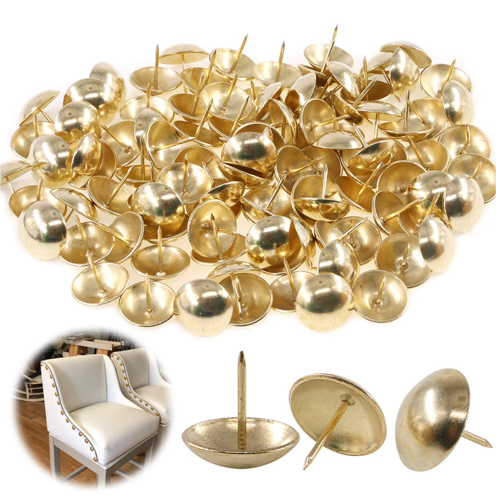 Keadic 100Pcs 1 Inch (25mm) Antique Gold Upholstery Tacks Furniture Nails Pins Assortment Kit - for Upholstered Furniture, Cork Board, DIY Projects, Home Decor & Crafting