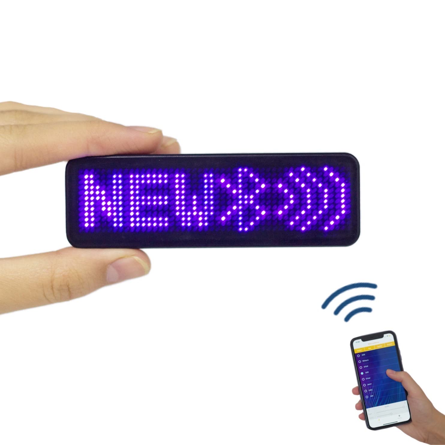 Upgraded Wireless Bluetooth LED Name Badge - Rechargeable Digital Name Tag with Custom Text Display (Blue) - Perfect for Conferences, Trade Shows & Corporate Events