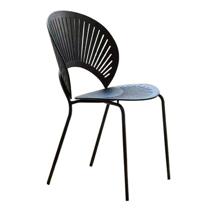 Contemporary Metal Dining Room Chairs Set - Oval Open Back Design with Wood Seat - Modern Restaurant & Home Furniture (Black, 1 Piece) - Perfect for Kitchen, Dining Room, Cafe & Restaurant Settings