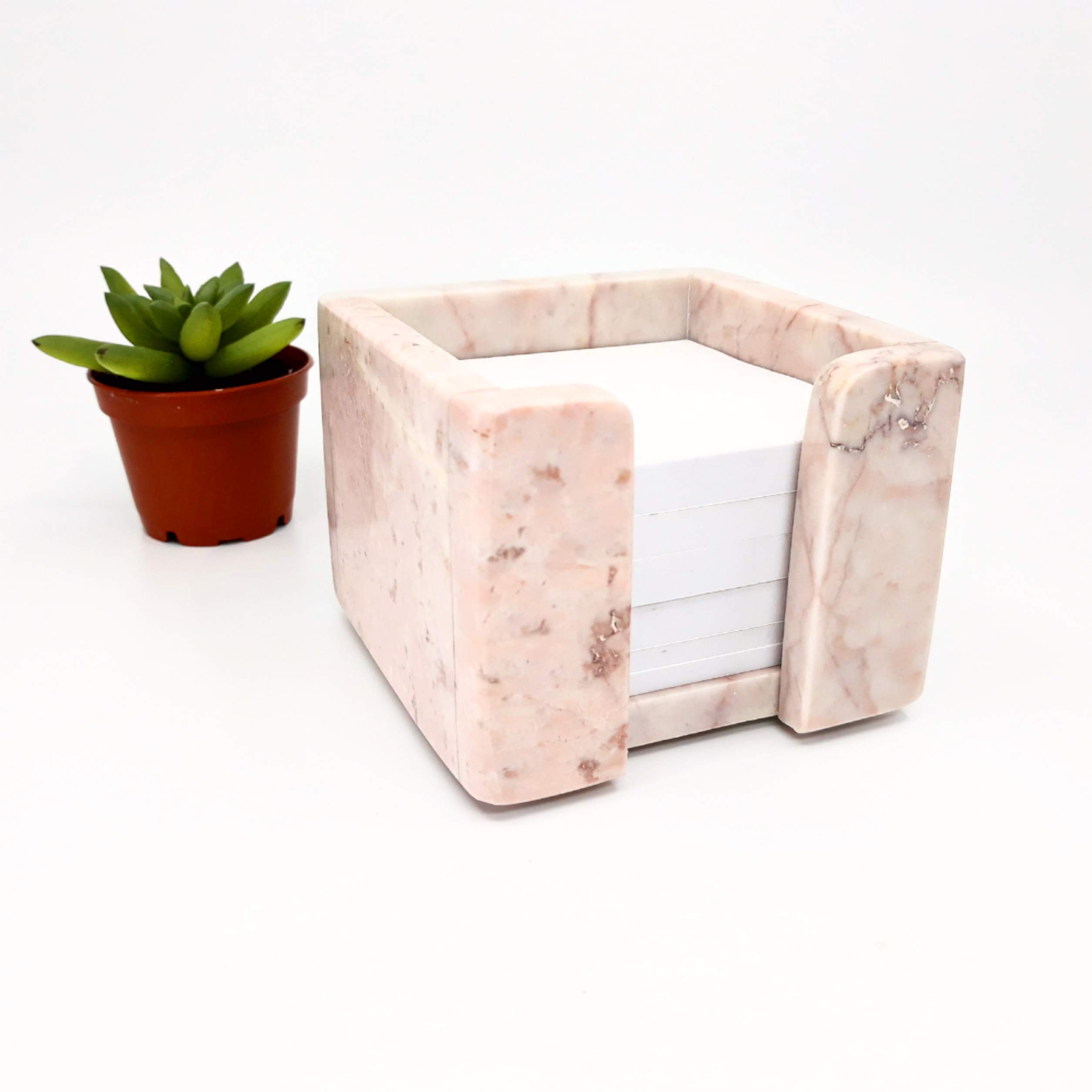 Pink Marble Sticky Note Memo Pad Cube Holder - Office Desk Organizer for Women, Perfect as Christmas Gift & Home Office Decor (Great for Work, Study, and Daily Reminders)