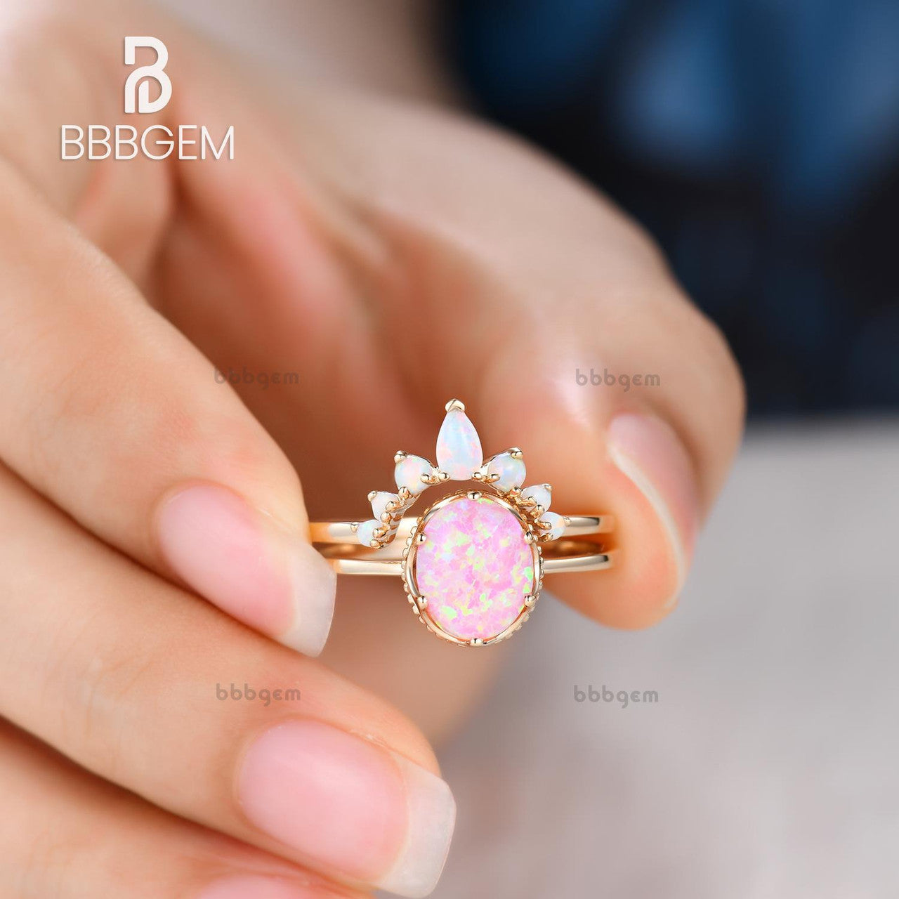 Vintage Opal Wedding Ring Set - Oval Pink Fire Opal Engagement Ring for Women - Perfect for Bridal, Anniversary & Special Occasion Gifts