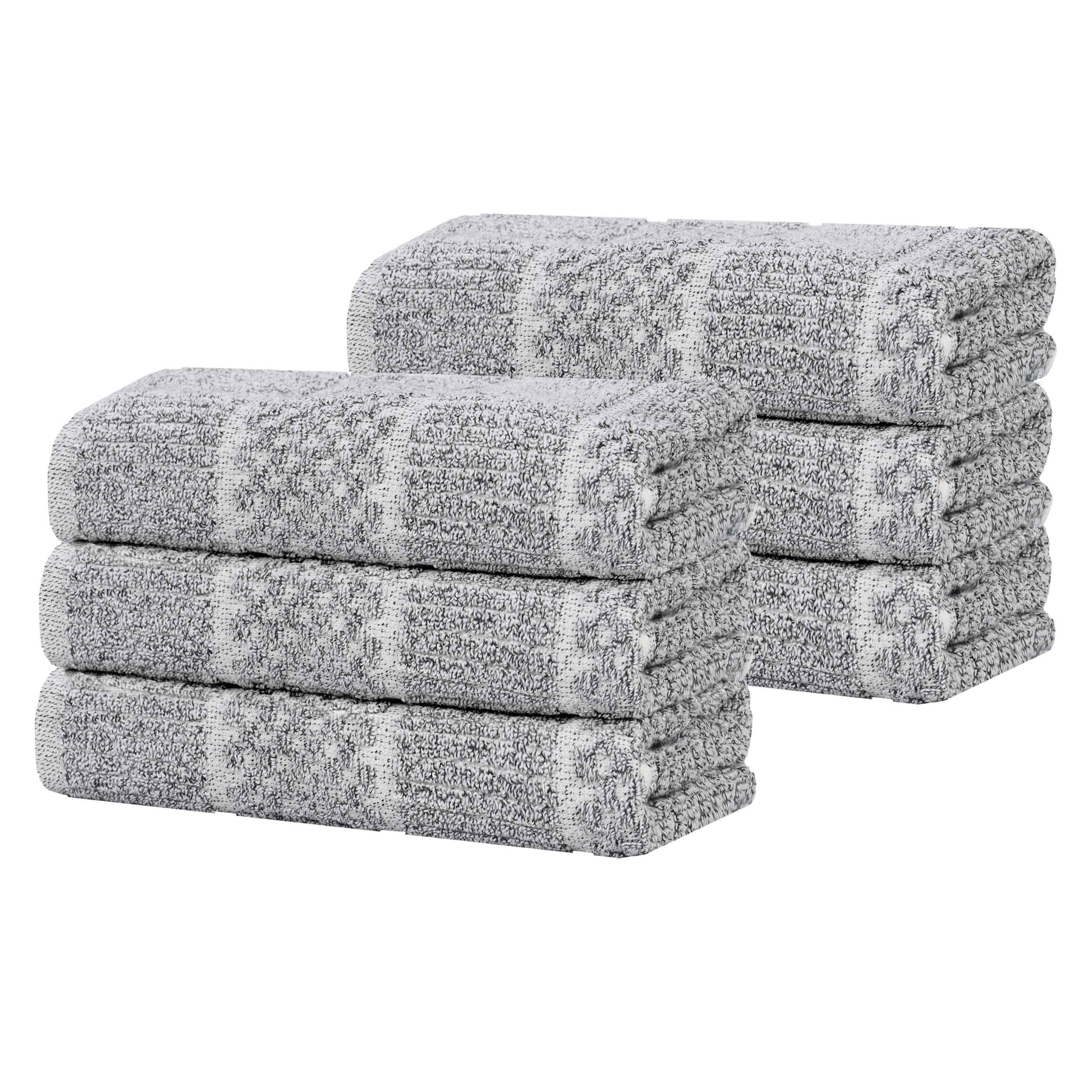 Premium Cotton Blend Checkered and Ribbed Hand Towels Set of 6 - Soft & Absorbent Bathroom, Kitchen, and Guest Towels for Home & Spa Use