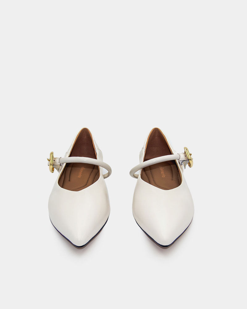 White Calfskin Leather Flat Mary Jane Shoes for Women - Classic Comfortable Ballet Flats for Work, Wedding & Everyday Wear