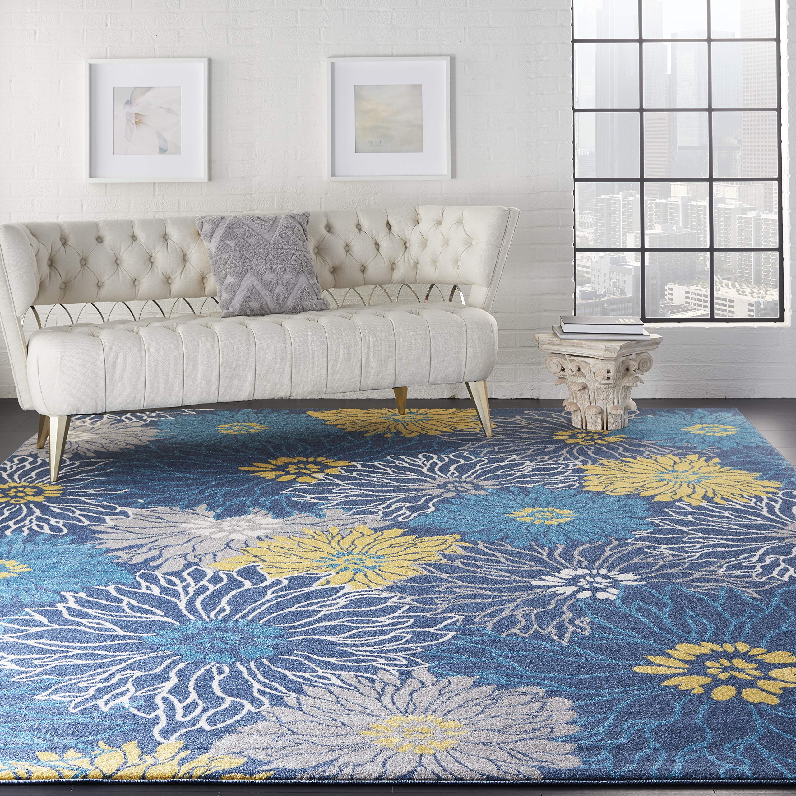 Nourison Passion Blue 9' x 12' Floral Farmhouse Area Rug - Easy to Clean, Non-Shedding, Soft & Durable - Perfect for Bedroom, Living Room, Dining Room & Kitchen Decor (9x12)