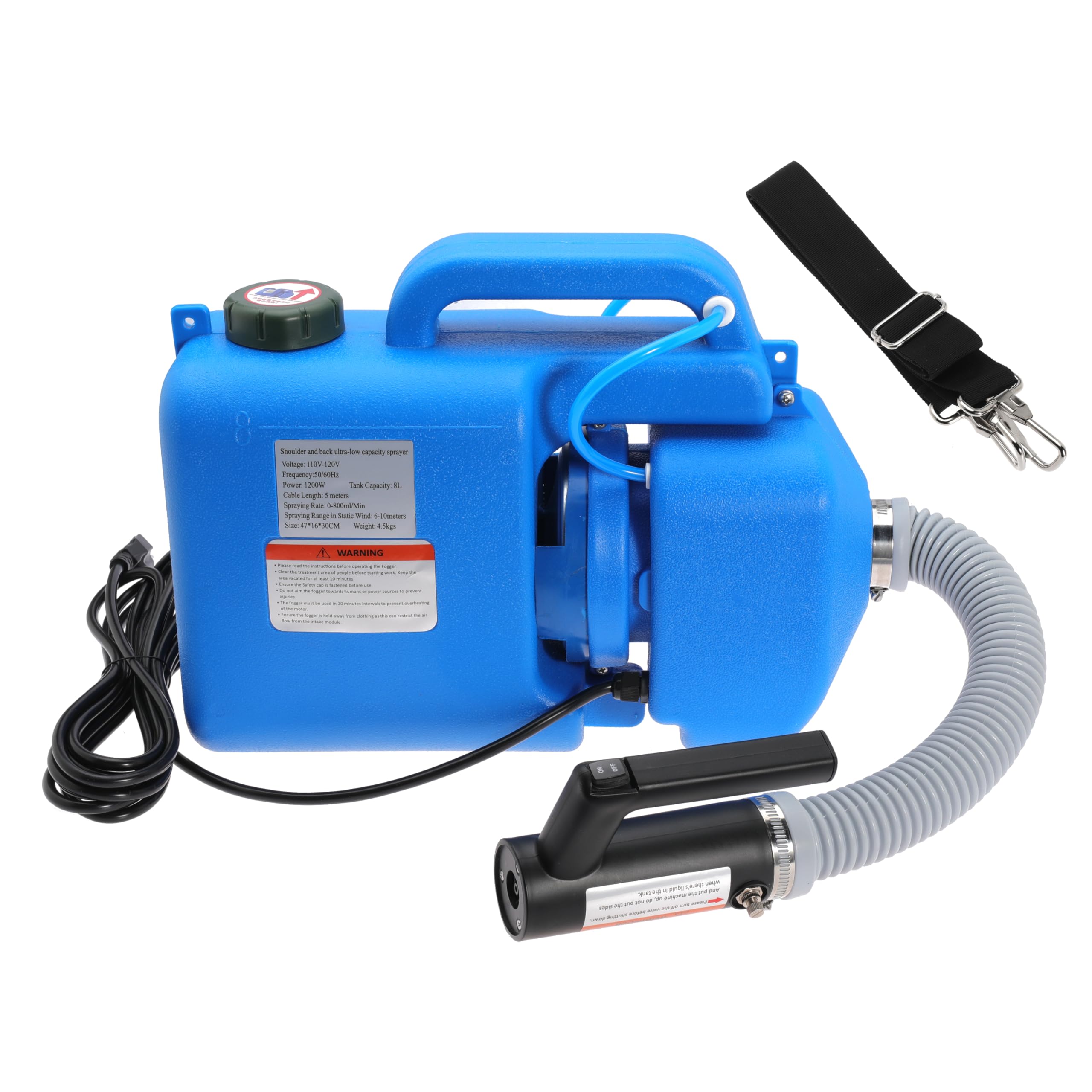 8L (2 Gallon) Electric ULV Fogger Machine - Portable Adjustable Flow Cold Mist Sprayer for Disinfection, Pest Control, Sanitization - Indoor & Outdoor Use in Homes, Schools, Hospitals, Warehouses