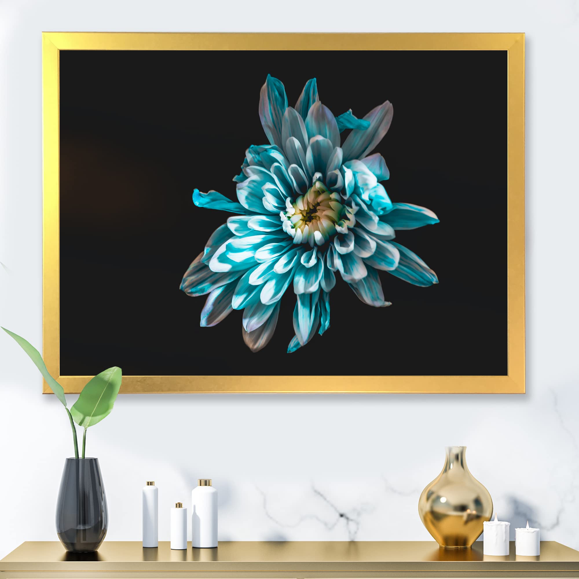 DesignQ Blue and White Floral Traditional Framed Wall Art - Elegant Home Decor for Living Room, Bedroom & Office