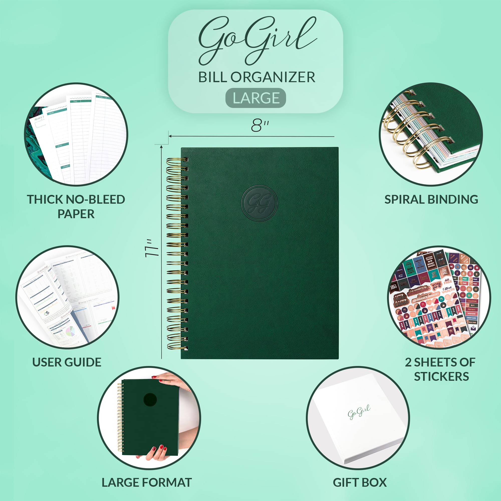 GoGirl Budget Planner - Monthly Bill Organizer with Pockets for Finance Tracking | Home & Office Use