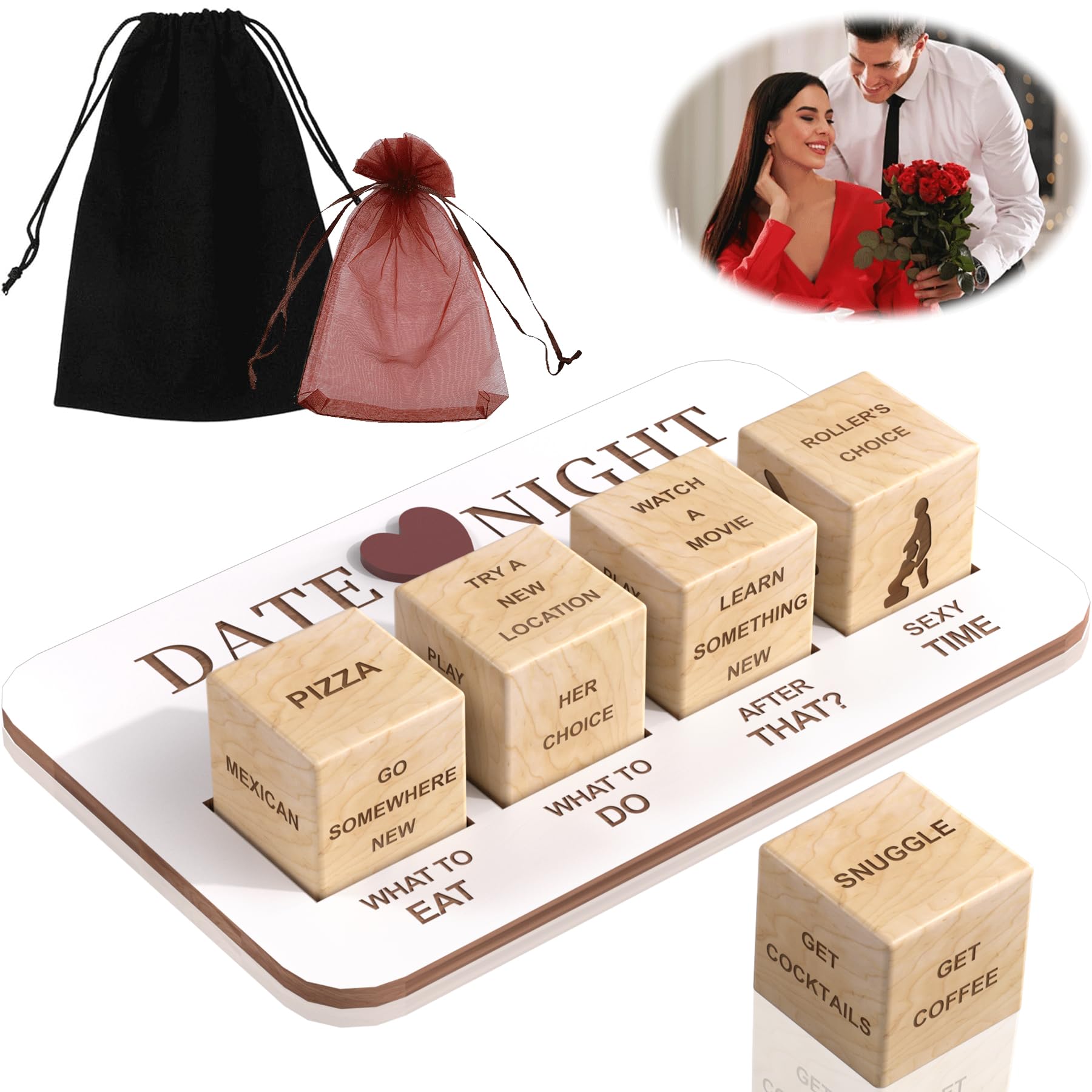 Romantic Date Night Dice for Couples - Fun Decision Making Game for Girlfriend & Boyfriend, Husband & Wife - Perfect Anniversary, Birthday Gift Idea for Him & Her - Great for Dinner Dates, Stay-at-Home Nights & Special Occasions