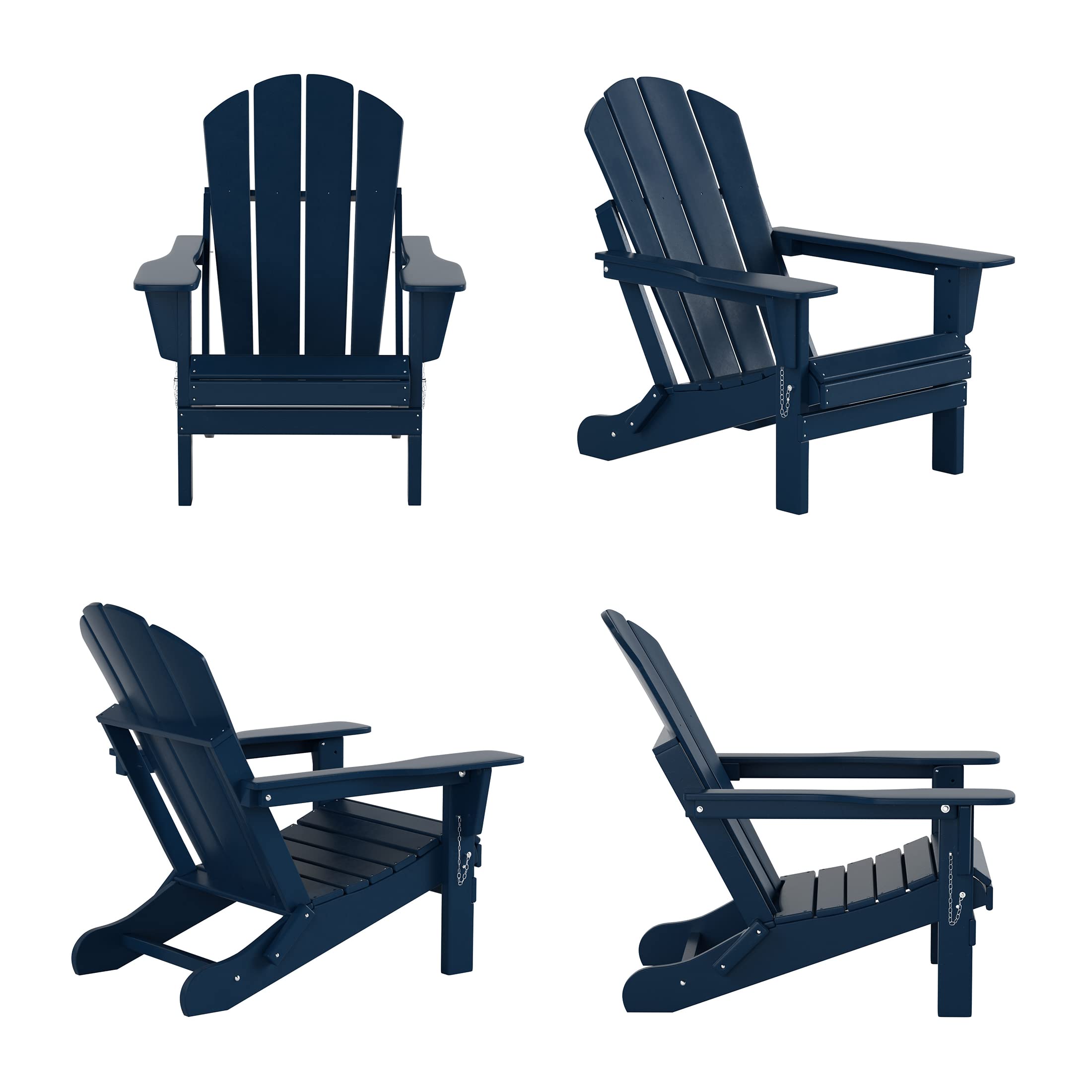 WestinTrends Malibu 2-Piece Outdoor Lounge Chair Set with Ottoman - All-Weather Poly Lumber Adirondack Patio Chairs for Poolside, Garden, Backyard & Beach Relaxation - Navy Blue Folding Chairs for Comfortable Outdoor Seating