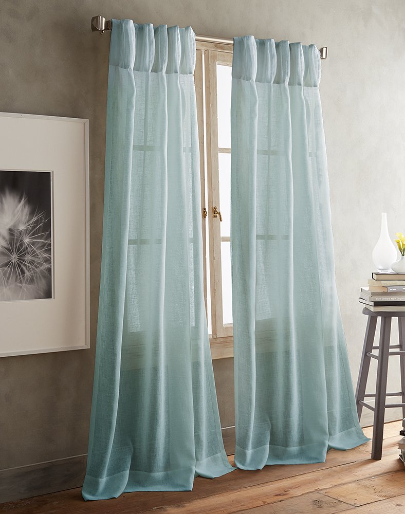 DKNY Paradox Pencil Pleat Sheer Window Curtain Panel Pair - Elegant Semi-Transparent Drapes for Living Room & Bedroom Decor
