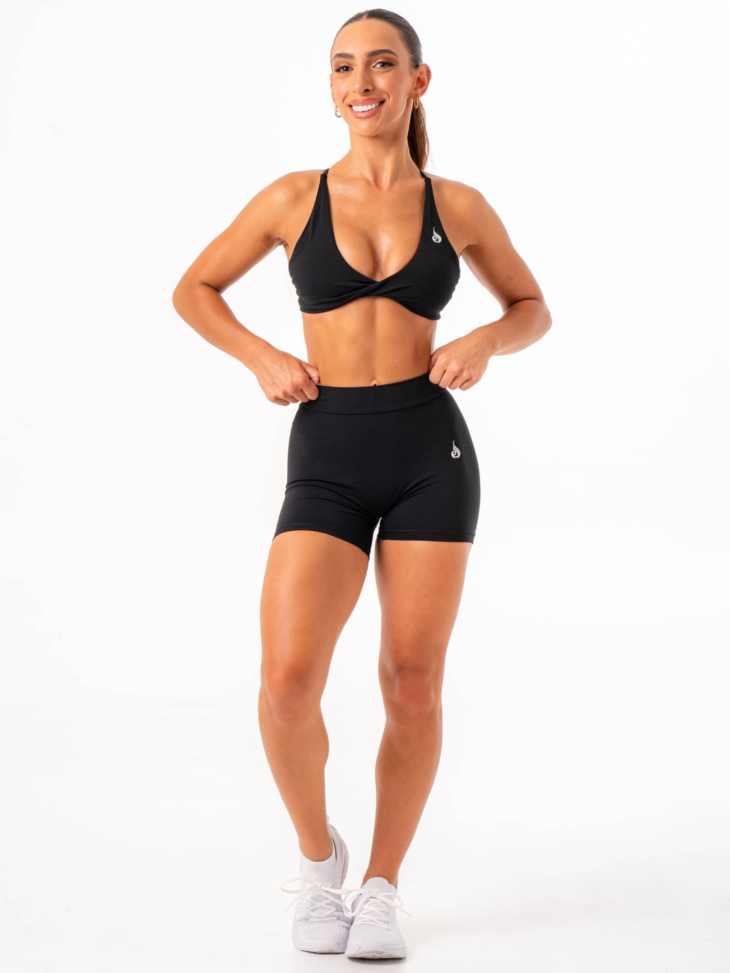 NKD V Scrunch Shorts for Women - High Waisted Yoga Shorts with Butt Lifting Design - Black - Perfect for Workout, Running, and Lounge Wear
