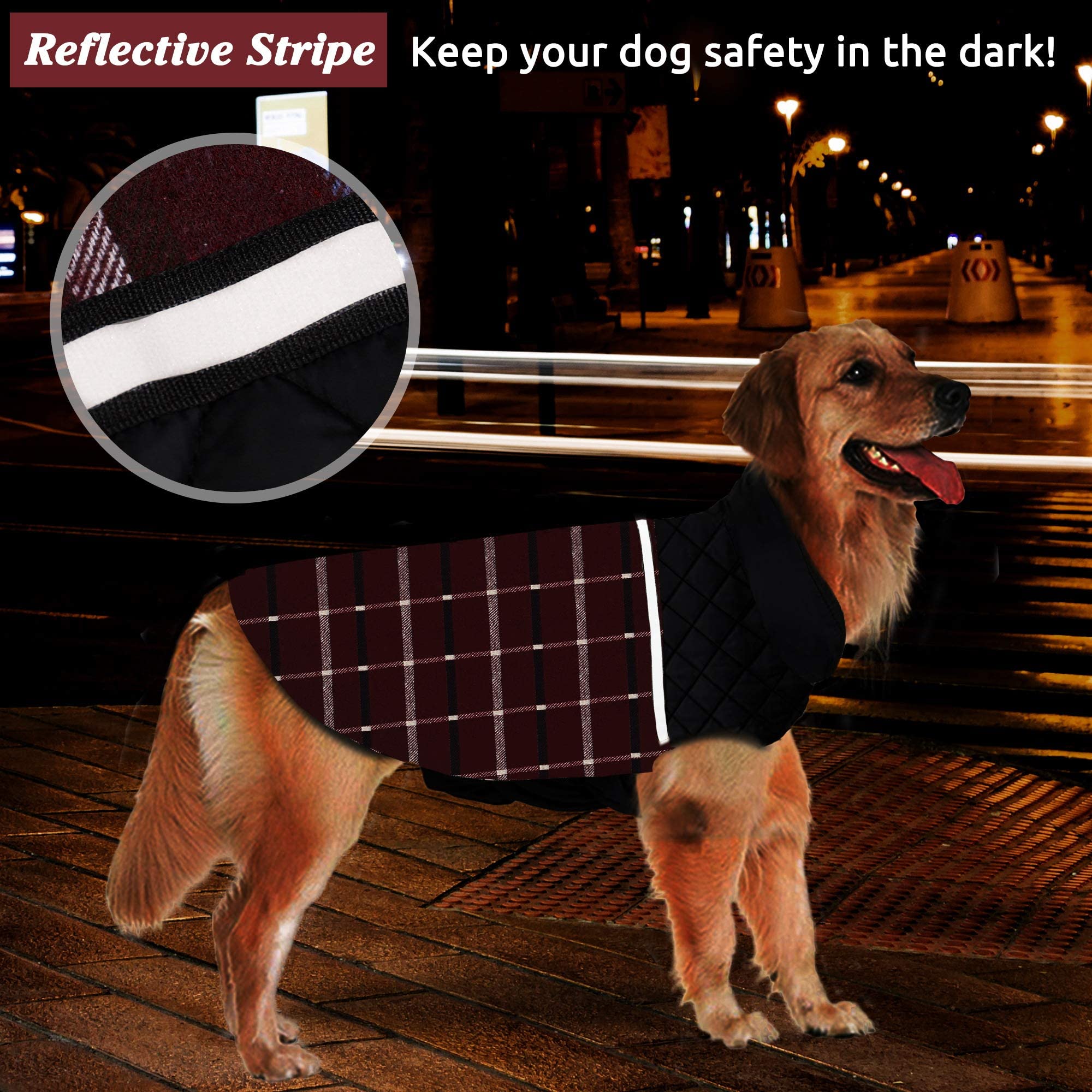 Waterproof Reversible Plaid Dog Jacket for Winter - Warm & Cozy Dog Vest for Small, Medium & Large Dogs (Red, Size M) - Perfect for Cold Weather Walks, Outdoor Adventures & Pet Fashion