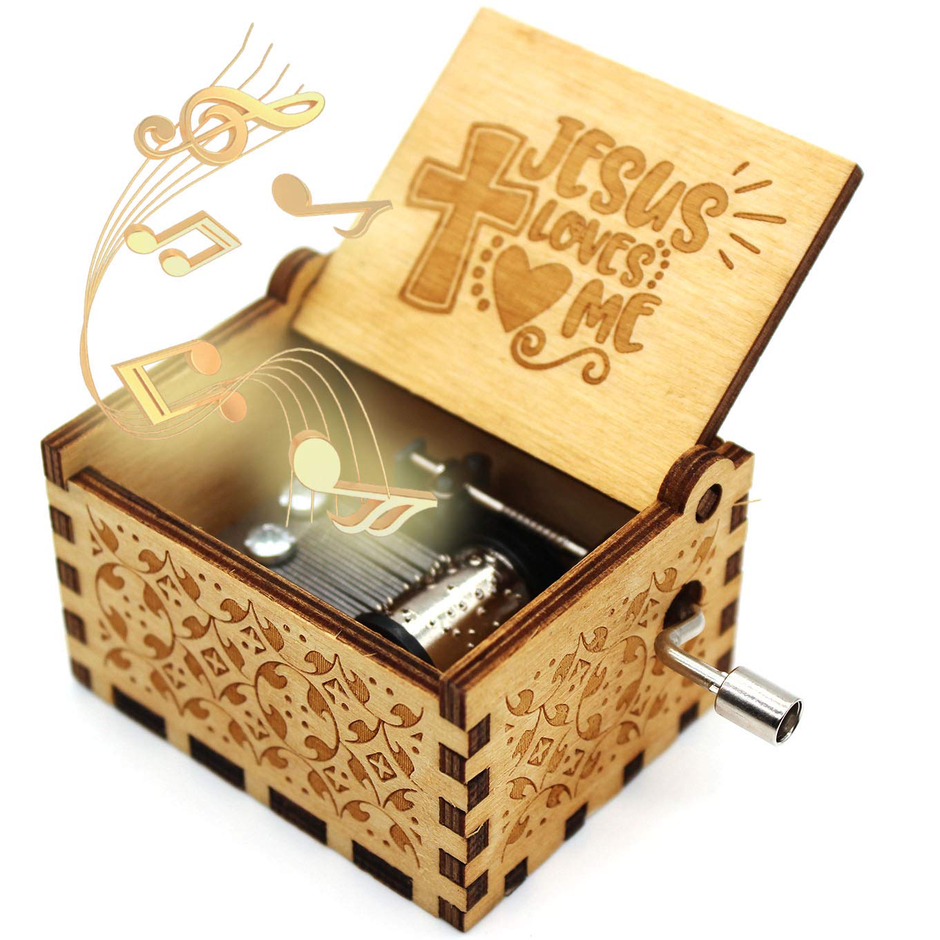 UKEBOBO Wooden Music Box - 'Jesus Loves Me' Christian Gift for Women & Kids - Handcrafted Musical Jewelry Box (1 Set) - Perfect for Baptism, Birthday & Christmas Presents