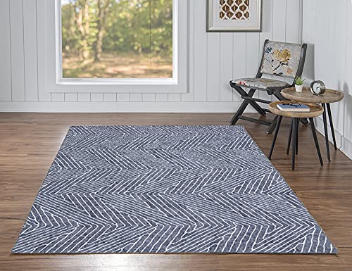 Linon Home Decor Washable Rug 5' X 7' Area Rug - Varishna Grey & Ivory | Non-Slip, Stain Resistant | Perfect for Living Room, Bedroom, Dining Room & Home Office Decor