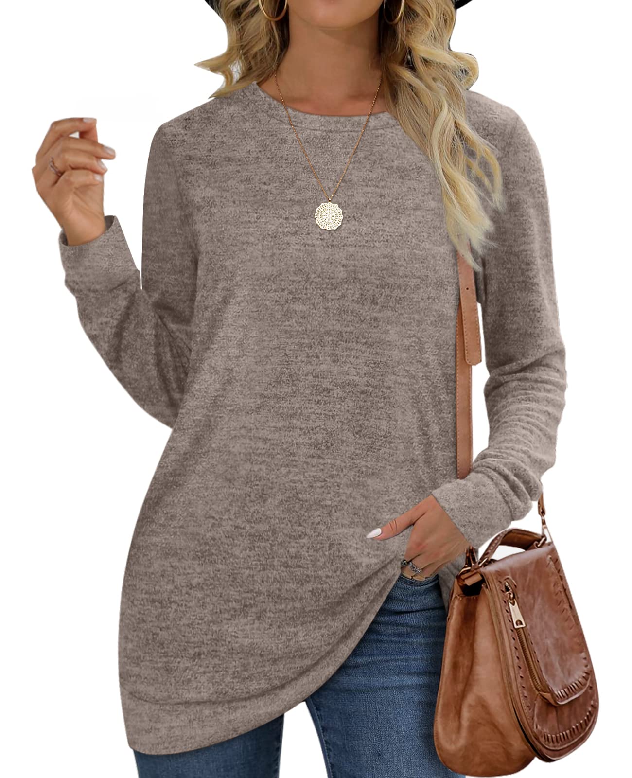 OFEEFAN Women's Crew Neck Long Sleeve Sweatshirt - Plain Casual Pullover Top for Everyday Wear, Workout & Lounge