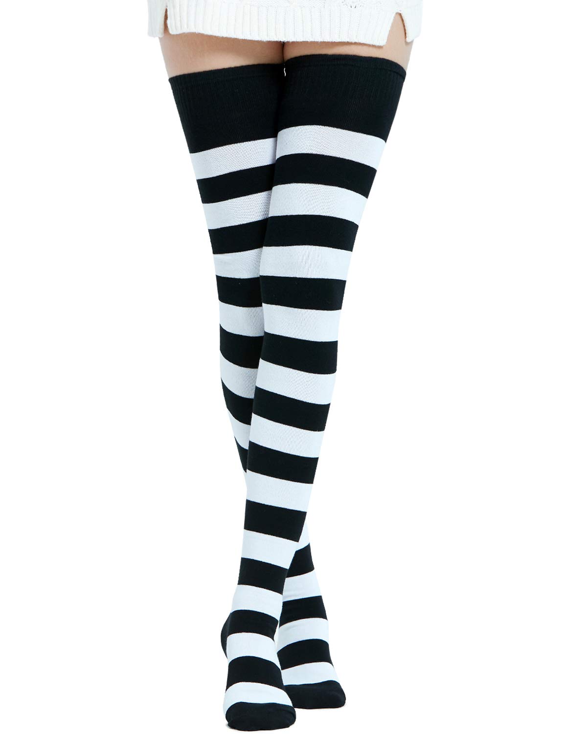Kayhoma Women's Extra Long Cotton Striped Thigh High Socks - Over The Knee Socks for Women - Soft & Comfortable - Perfect for Winter, Cosplay, and Fashion Outfits