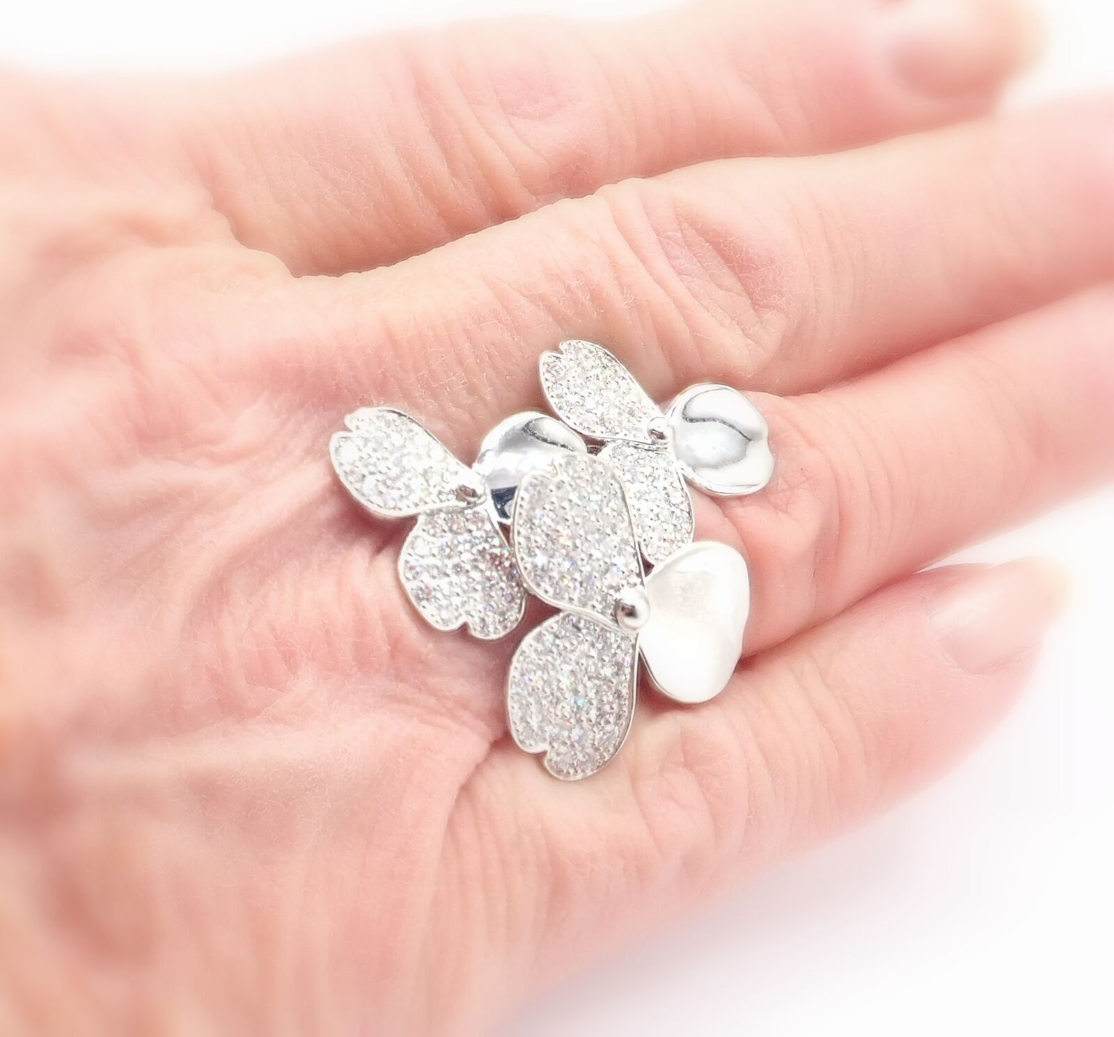 Authentic Tiffany & Co Platinum Diamond Paper Flowers Ring - Elegant Statement Jewelry for Weddings, Anniversaries & Special Occasions