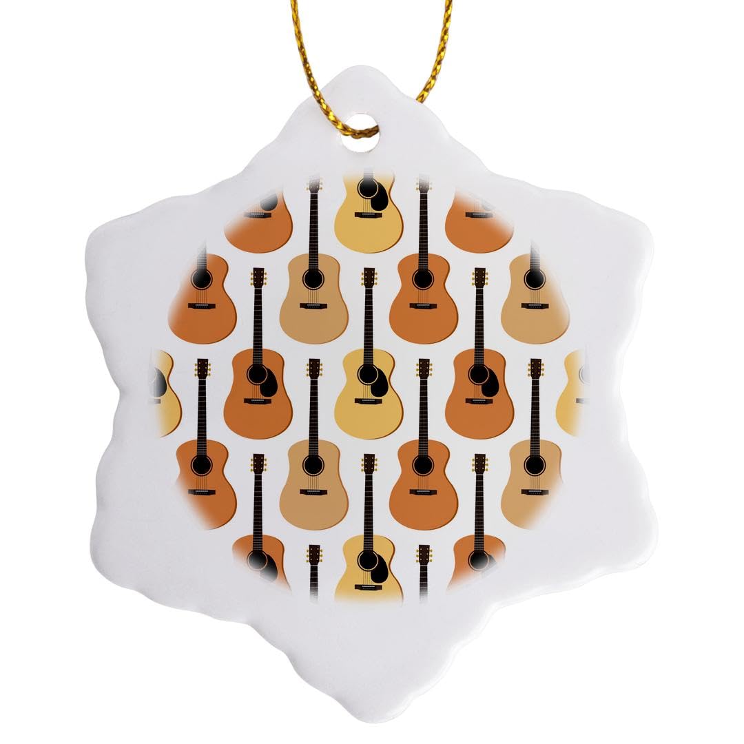 3D Rose Acoustic Guitar Snowflake Christmas Ornament - Perfect for Holiday Tree Decor, Gift for Musicians & Music Lovers