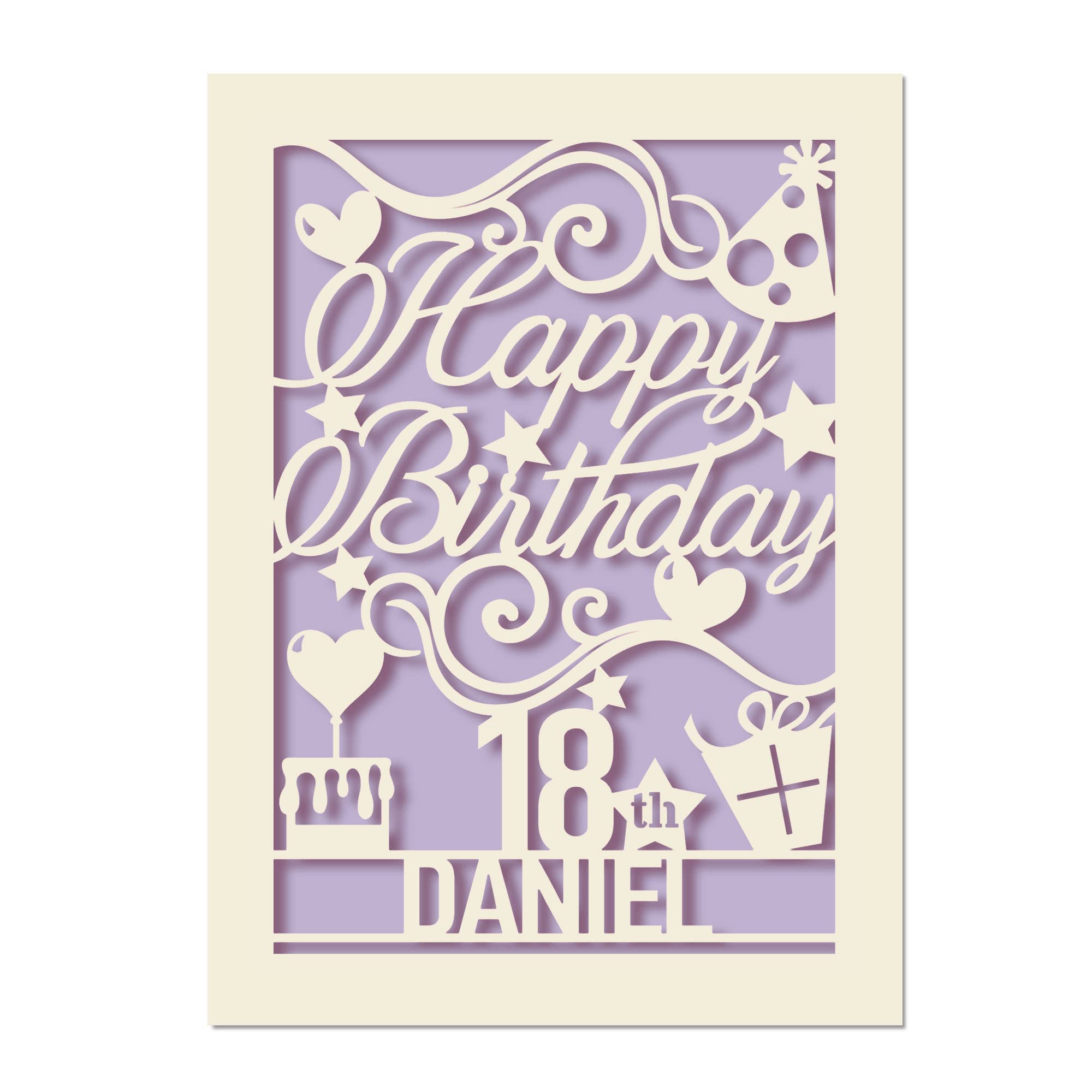 Custom Lilac Purple Personalized Papercut Birthday Card for Girls - 21 x 15 cm with Envelope | Unique Handmade Greeting Card for Daughter, Niece, or Best Friend | Perfect for Birthdays, Anniversaries & Special Occasions