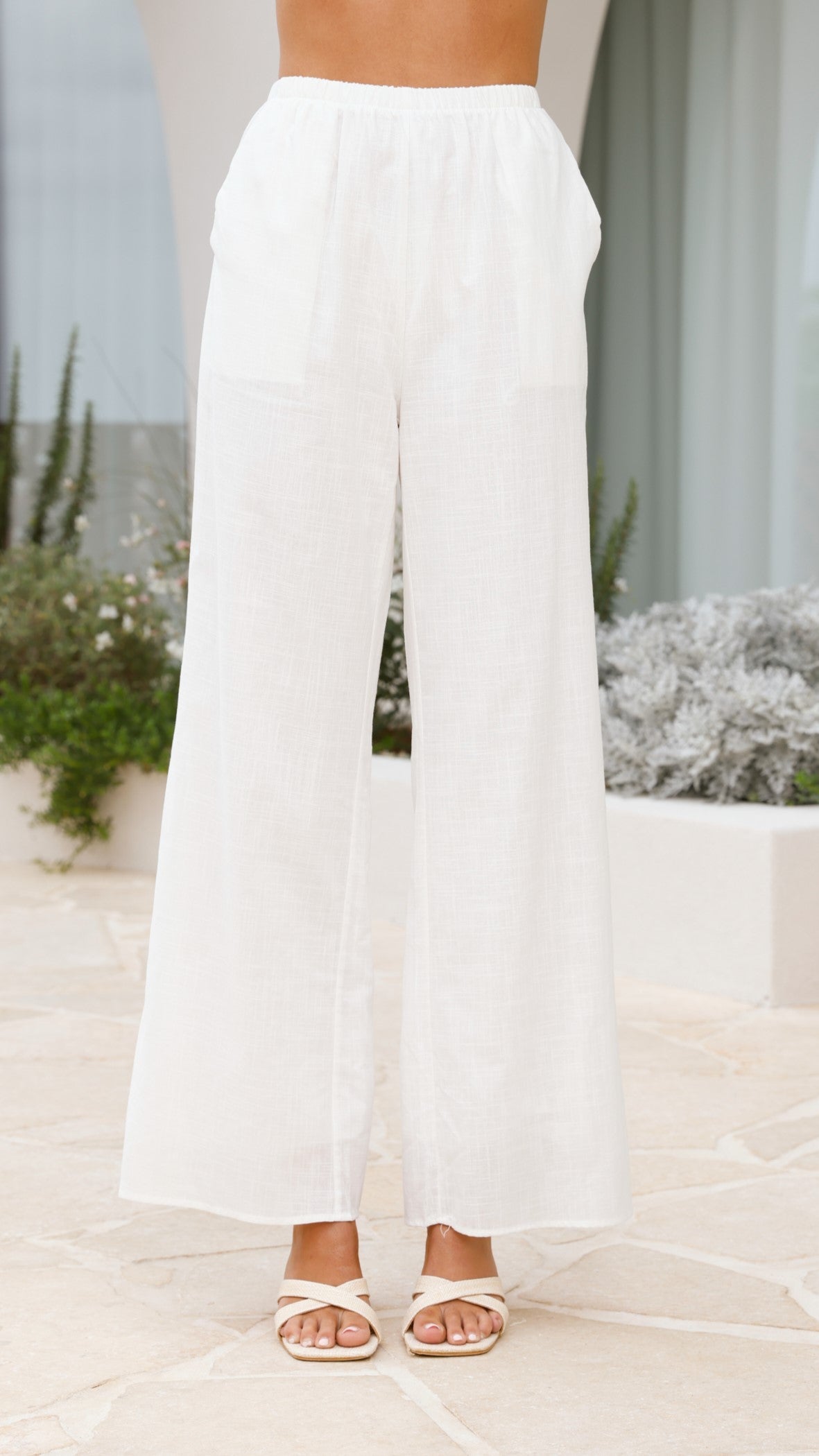 Liana Off Shoulder Crop Top and High Waisted Pants Set - Women's Summer Fashion Outfit in White | Perfect for Beach Vacation, Date Night & Casual Wear