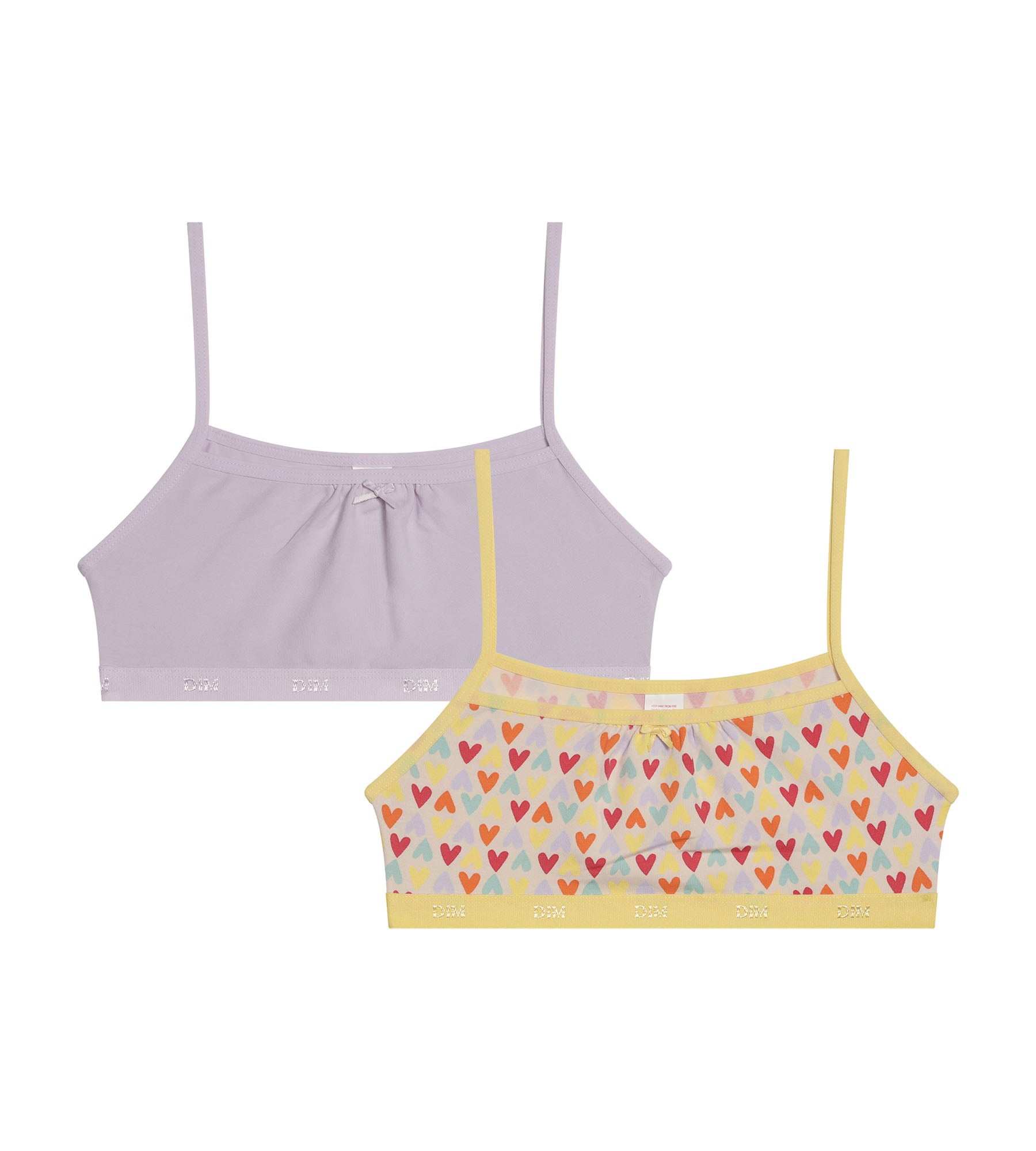 2 Pack Girls' Cotton Stretch Lace Bralettes with Heart Pattern - Soft Comfort for Everyday Wear, Playdates & Sleepovers