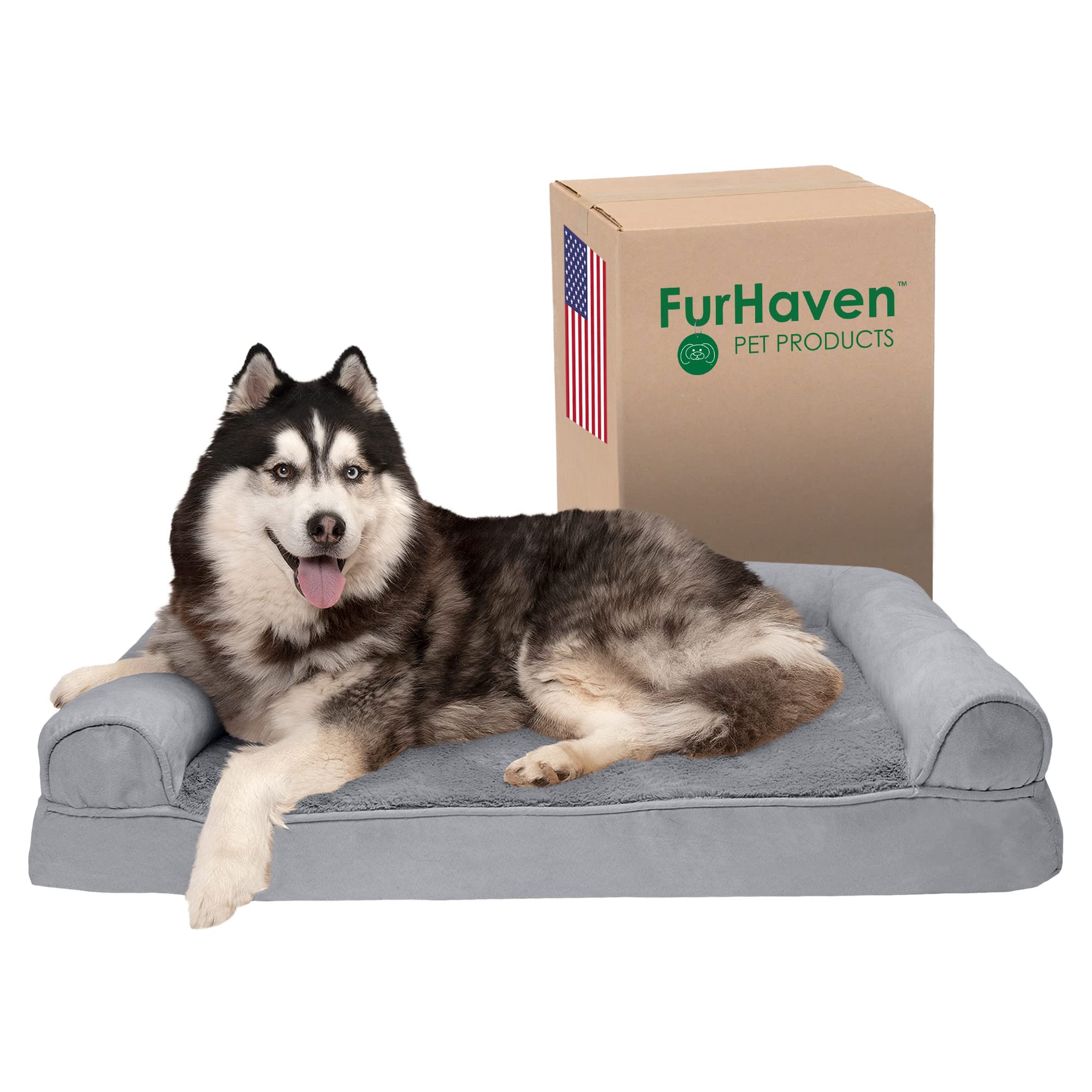Furhaven Orthopedic Memory Foam Dog Bed for Large Dogs up to 95 lbs - Plush & Suede Sofa-Style Pet Bed with Removable Bolsters & Machine Washable Cover - Gray Jumbo/XL Size - Perfect for Living Room, Bedroom or Crate Comfort