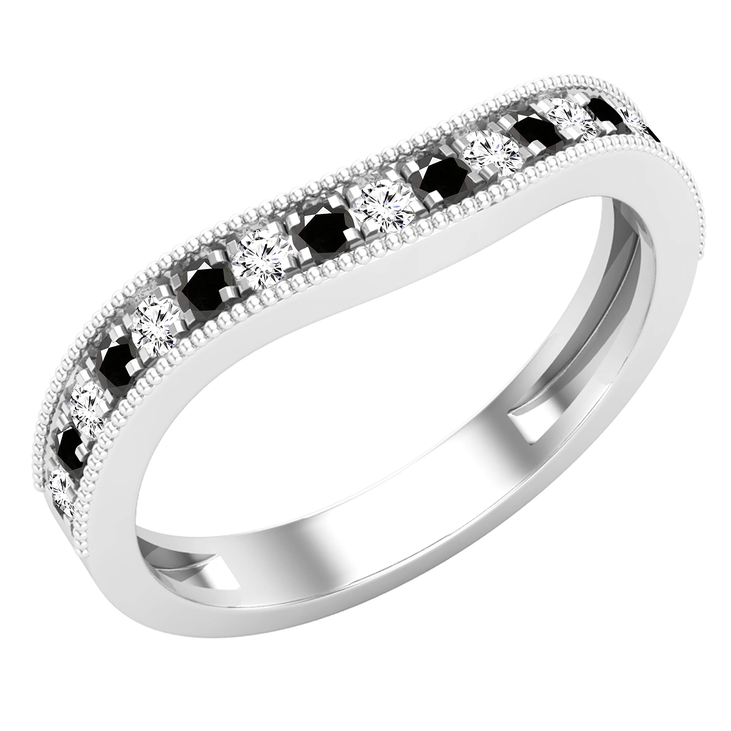 Dazzlingrock Collection 14K Solid White Gold Round Gemstone & White Diamond Women's Stackable Contour Guard Wedding Band Ring - Perfect for Engagement, Anniversary, Bridal Jewelry & Everyday Elegance