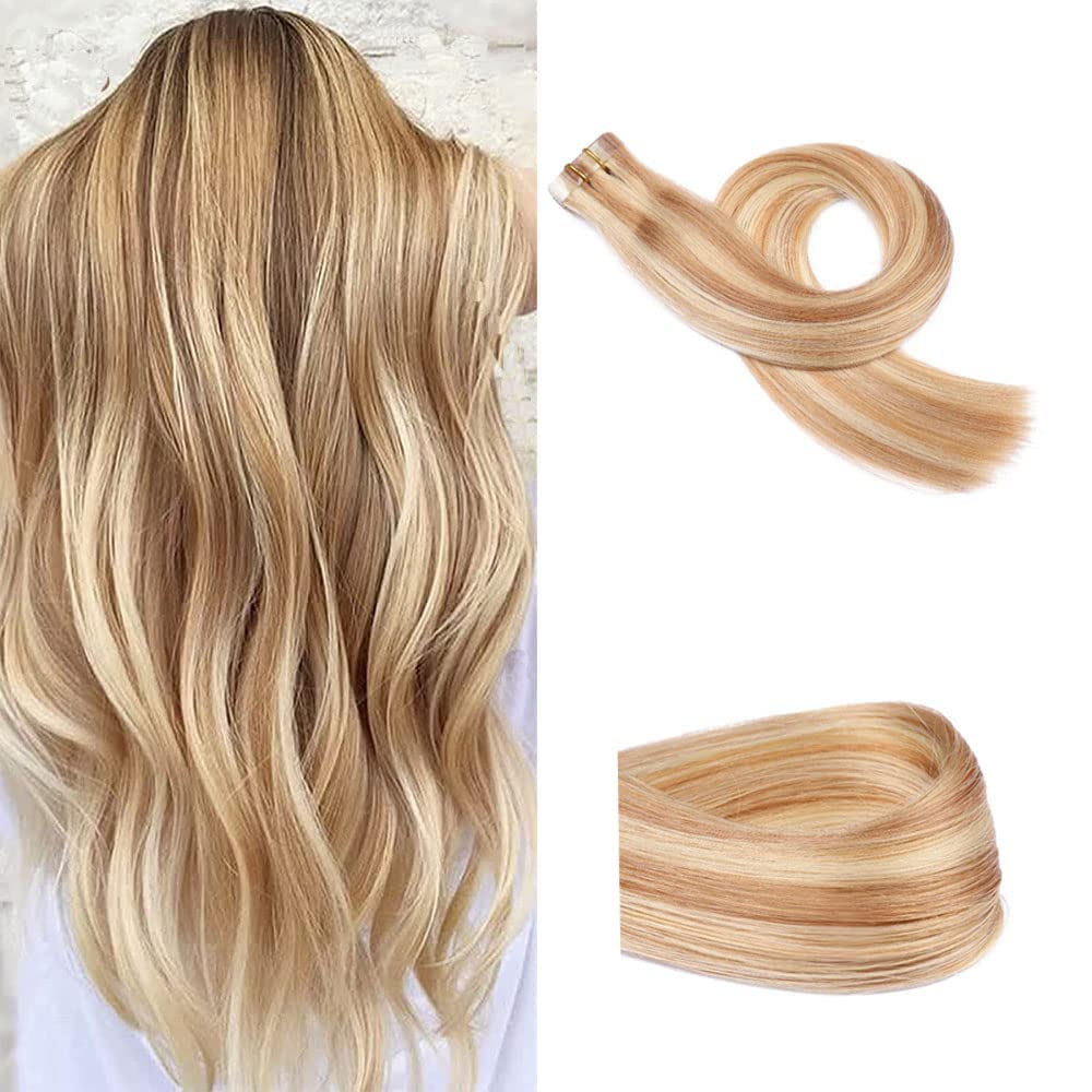 22'' 60g 20pcs Natural Invisible Tape-in Human Hair Extensions - Remy Brazilian Silky Straight Seamless Glue Hair Wefts for Women | Perfect for Daily Styling, Parties & Special Occasions