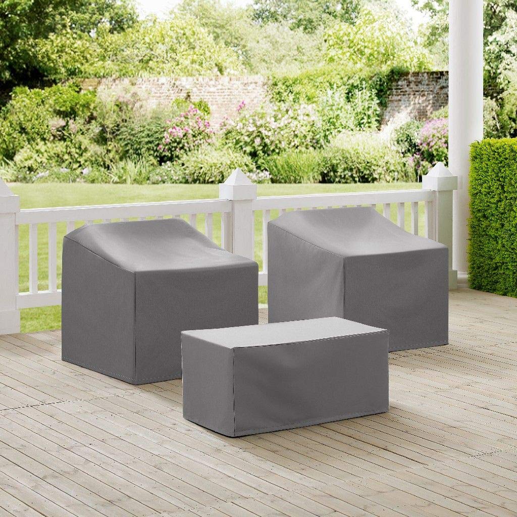 Crosley Brands MO75005-GY 3-Piece Outdoor Furniture Cover Set - Waterproof Gray Patio Chair & Coffee Table Protector for Garden, Deck, and Backyard Use