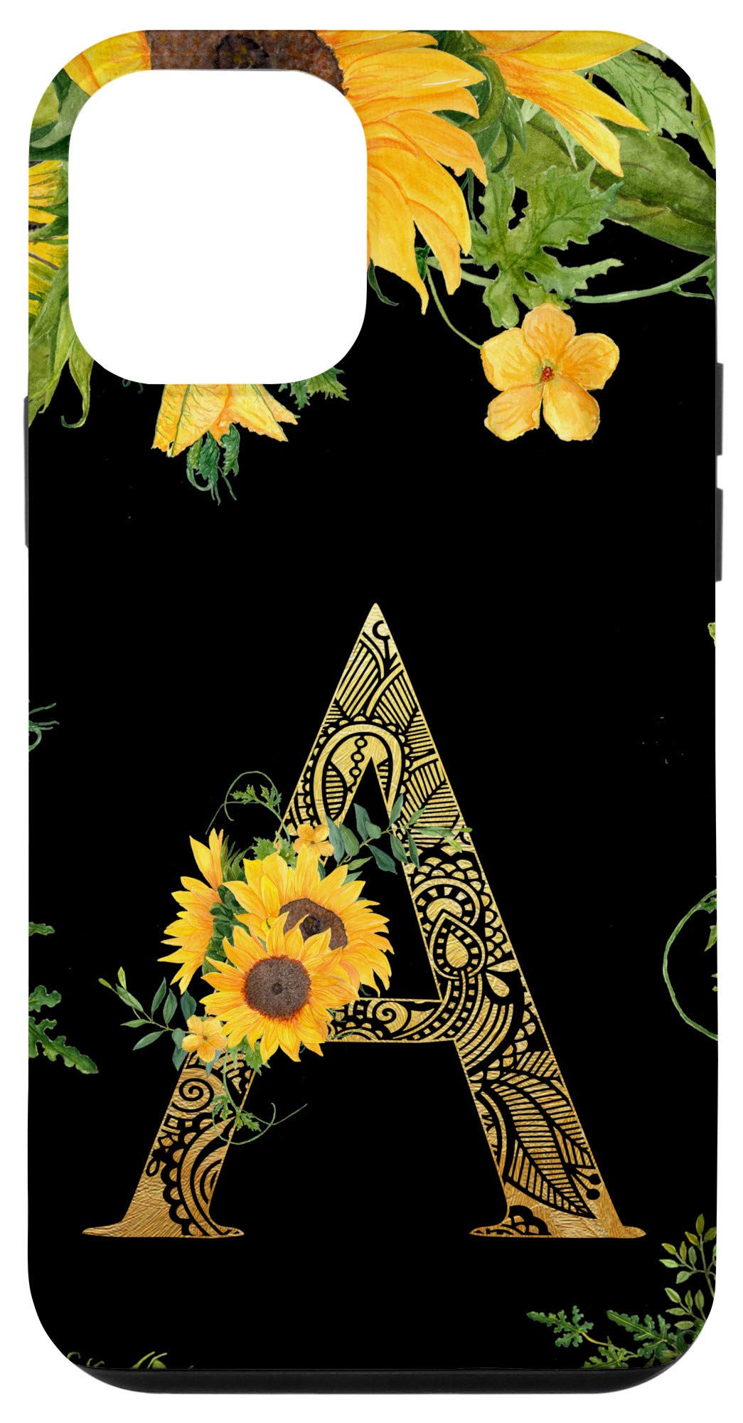 Custom Monogrammed iPhone 12 Mini Case with Sunflower Design - Personalized Letter A Initial Phone Cover for Women & Men - Perfect Gift for Birthday, Anniversary, or Everyday Use