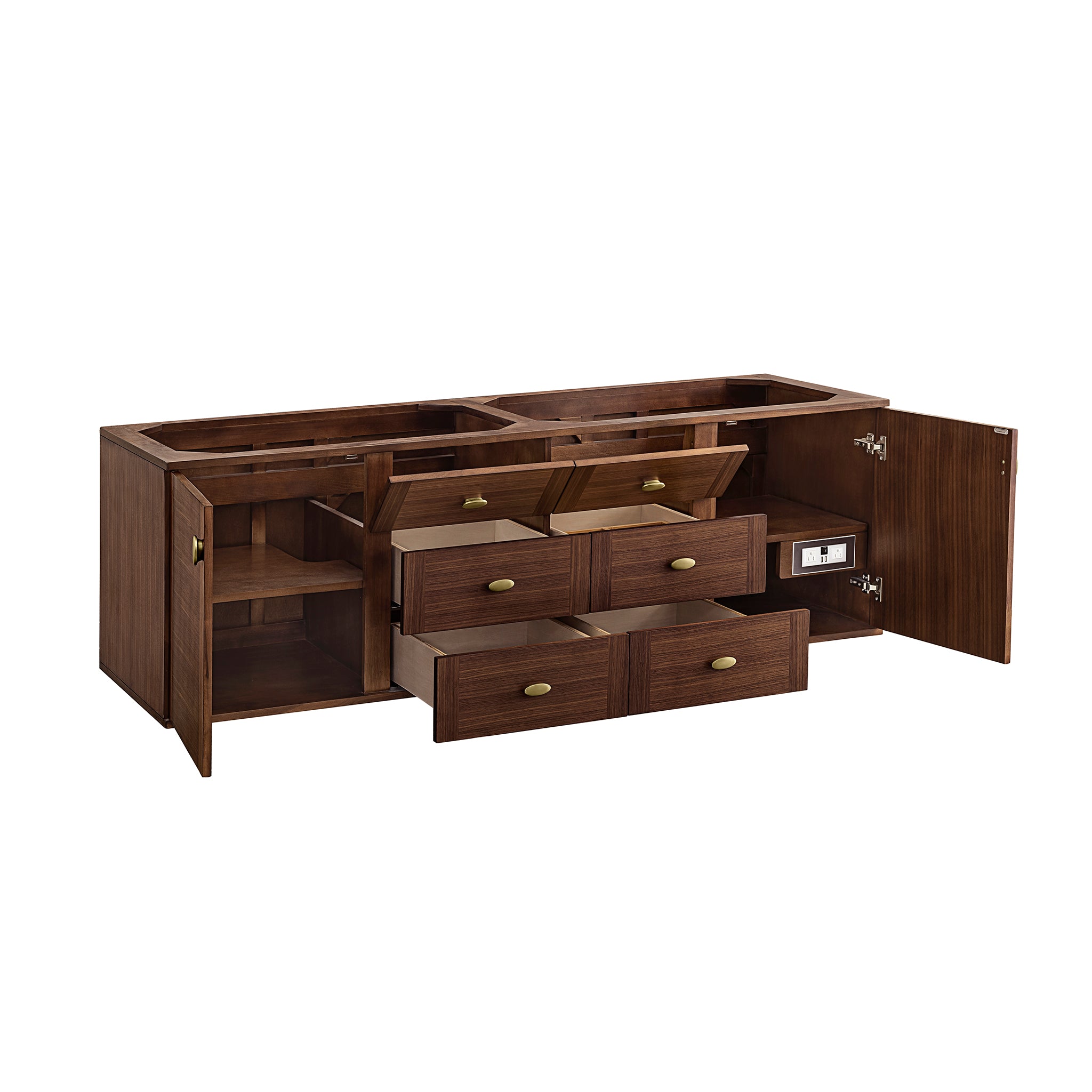 Amberly 72 Inch Double Sink Bathroom Vanity - Mid Century Modern Walnut Finish for Master Bathroom or Guest Bath Remodel