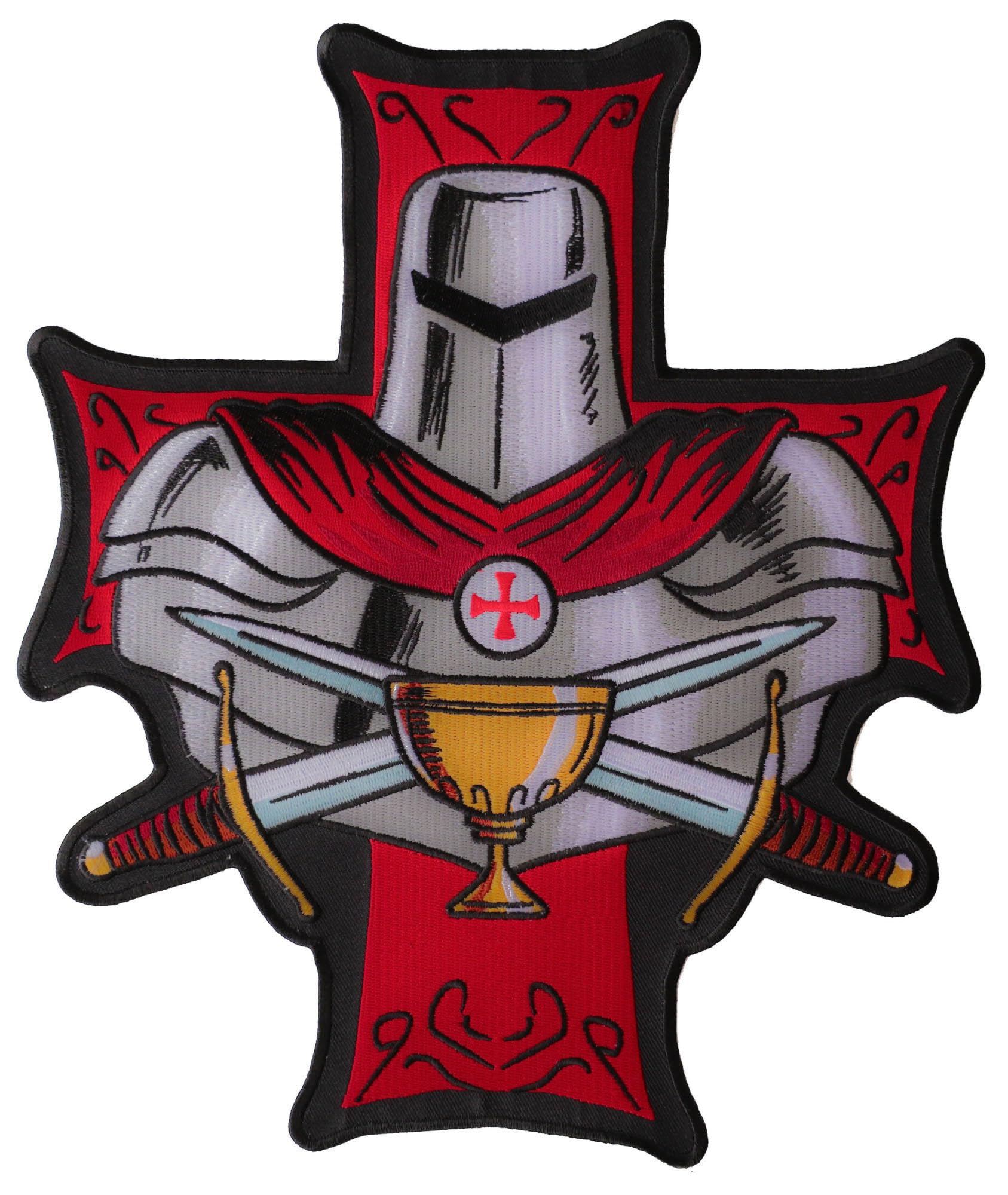 Knight Templar Holy Grail Embroidered Patch - Large Christian Back Patch for Jackets, Vests & Bags - Perfect for Bikers, Cosplay & Religious Apparel