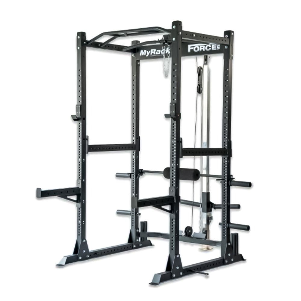 Force USA MyRack Power Cage - Heavy Duty Garage Gym Equipment with Lat Pulldown & Low Row Attachment for Home Workouts & Strength Training