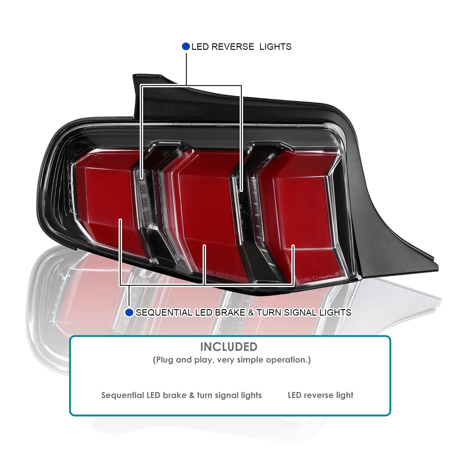 Spec-D Tuning Jet Black Sequential LED Tail Lights for 2010-2012 Ford Mustang - Left & Right Pair Assembly - Enhanced Visibility & Style for Night Driving & Car Shows