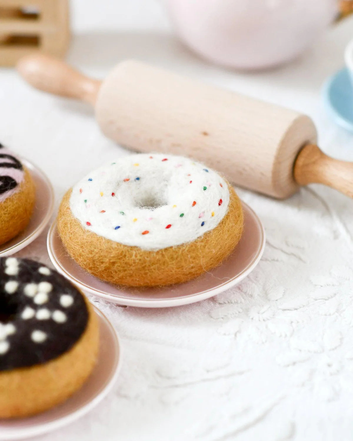 Classic Glazed Doughnut with Rainbow Sprinkles - Felt Play Food for Kids Pretend Play & Tea Party