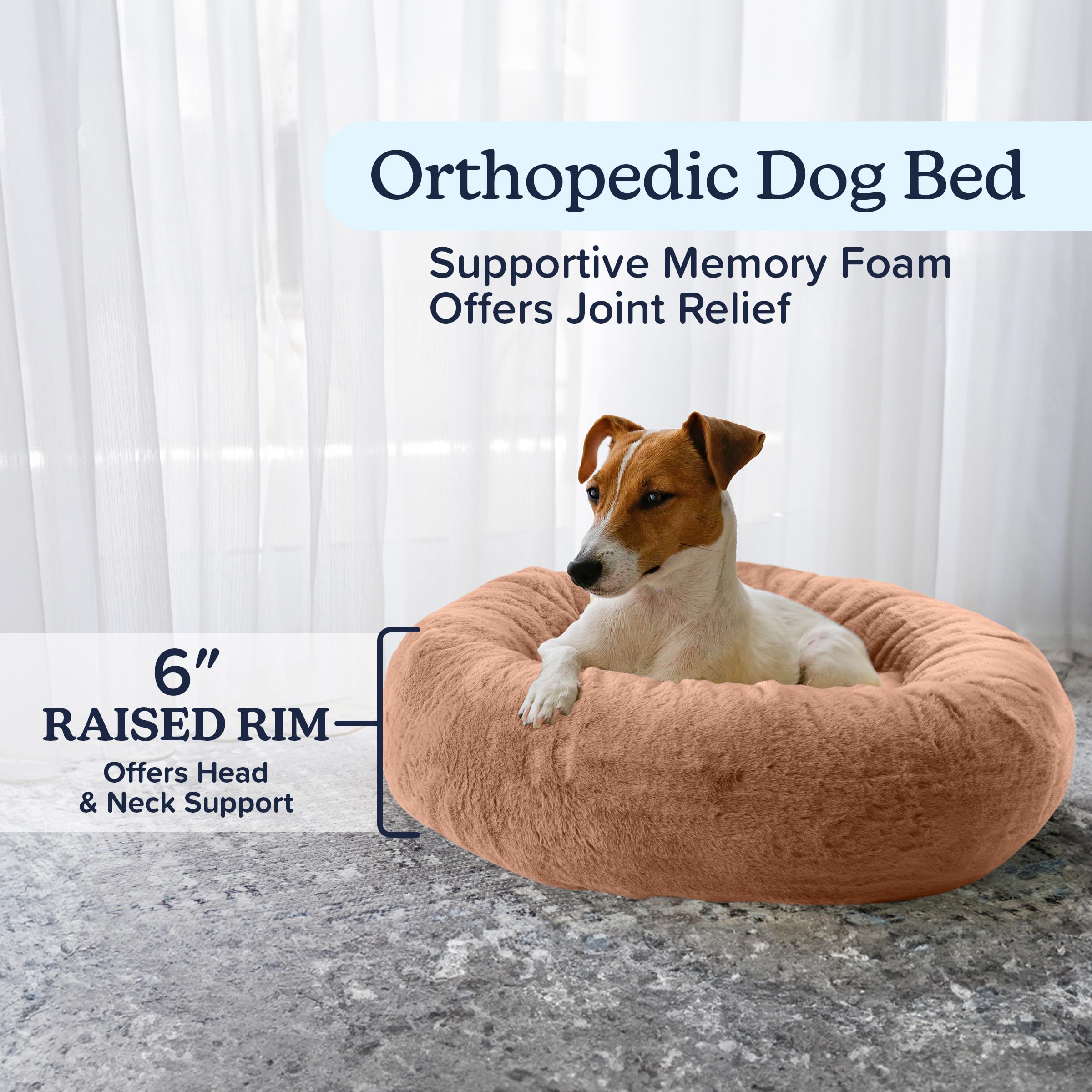 PETMAKER Donut Dog Bed for Small Dogs & Cats - Washable Removable Cover & Anti-Slip Bottom - Cozy Pet Bed for Puppies & Kittens - Perfect for Home, Crate & Travel (Beige)
