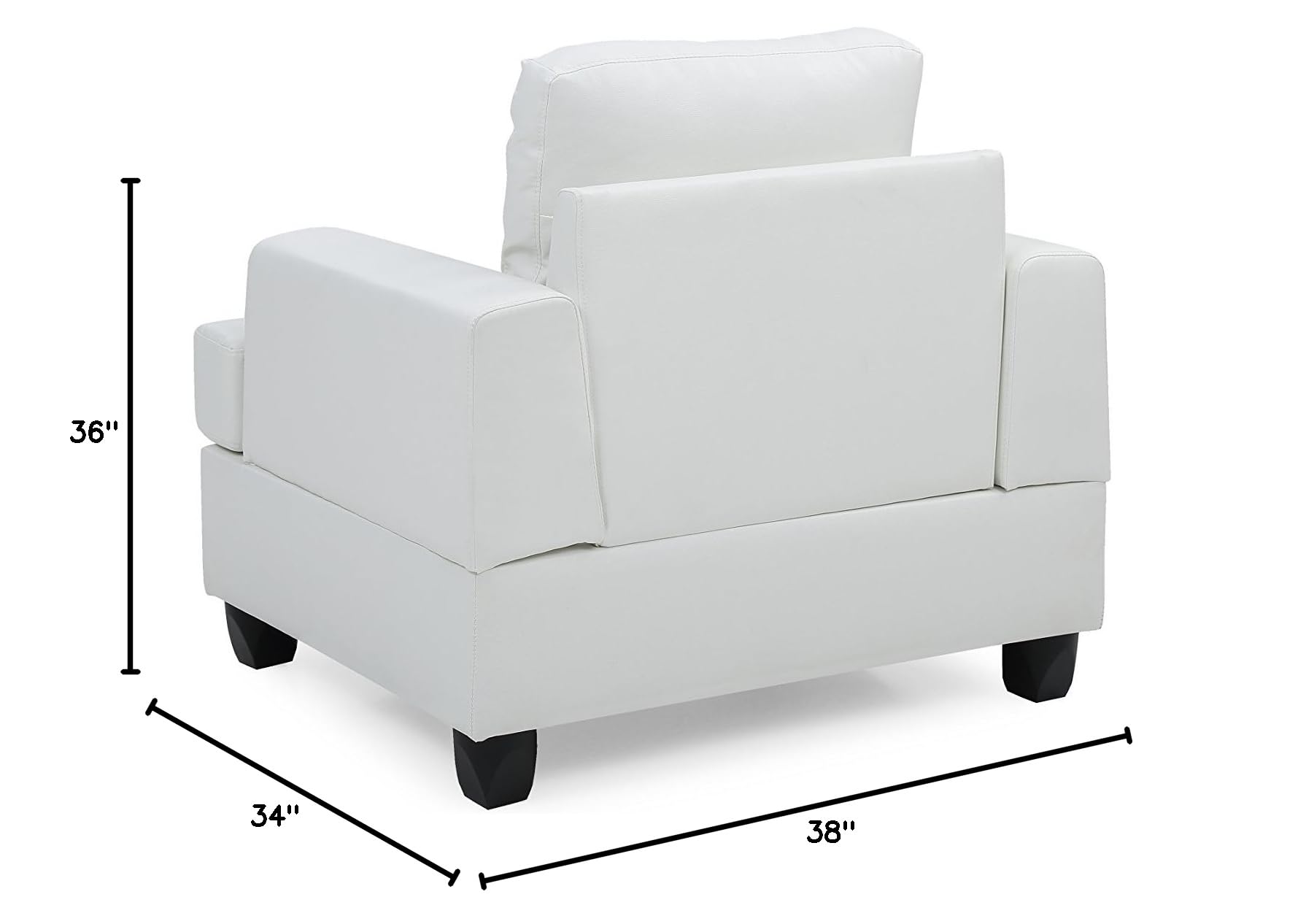 Premium White PU Upholstered Armchair - Modern Accent Chair for Living Room, Bedroom & Office - Comfortable Lounge Chair with Sturdy Metal Legs - Glory Furniture Collection