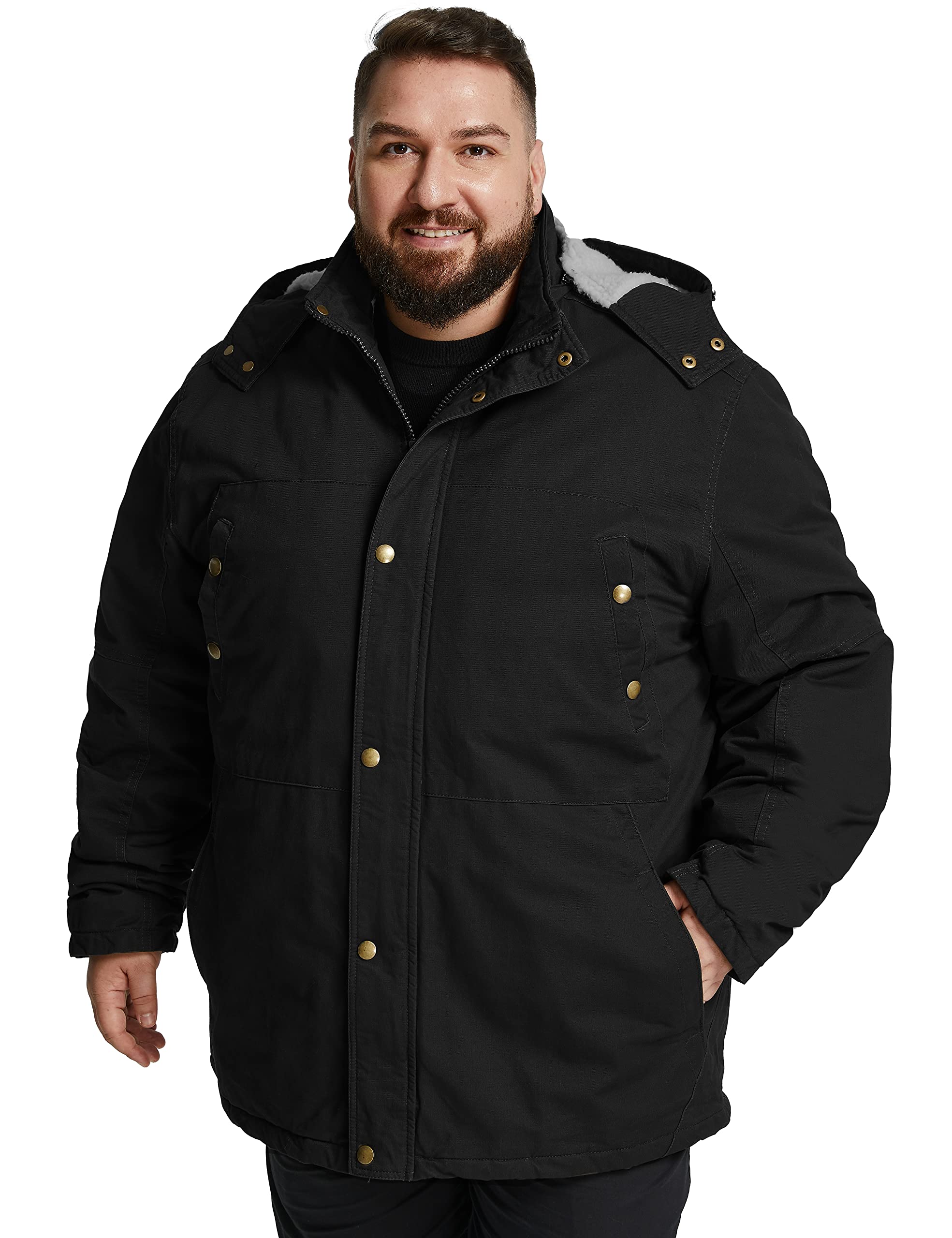 Soularge Men's Big & Tall Military Winter Jacket - Heavyweight Sherpa Lined Parka Coat with Detachable Hood for Extreme Cold Weather | Outdoor Work, Snow Activities & Winter Adventures