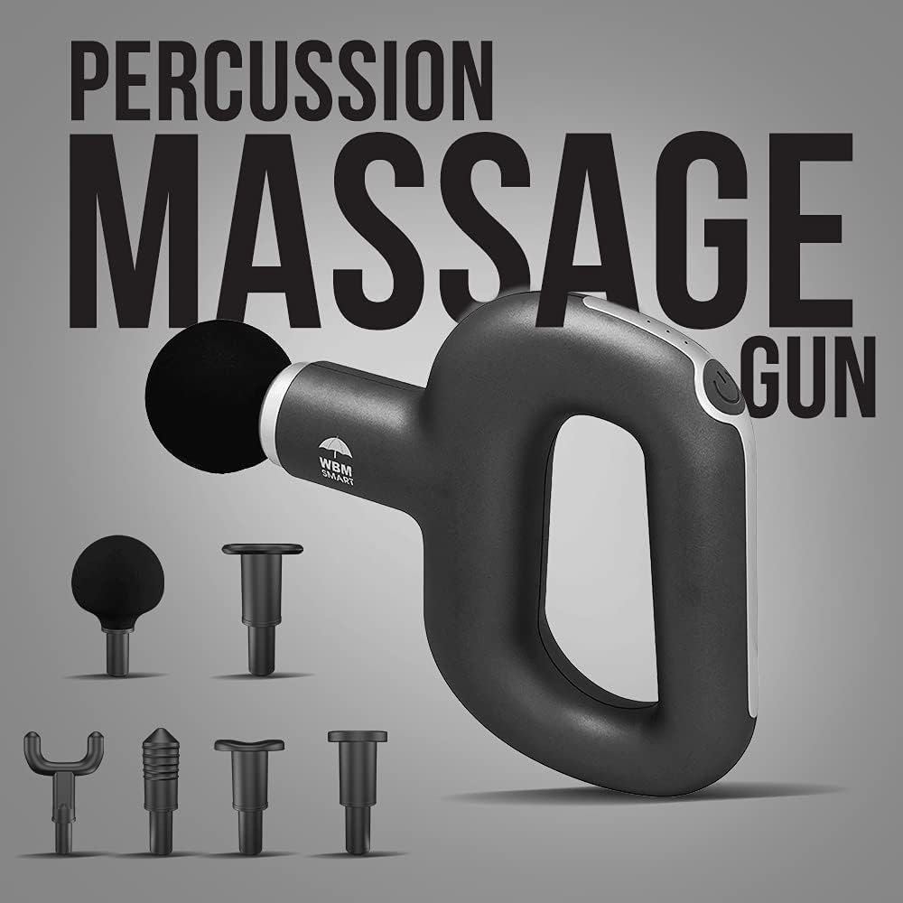 Deep Tissue Massage Gun for Muscle Recovery - Percussion Massager with 3 Speed Modes & 6 Interchangeable Heads - Perfect for Athletes, Gym Workouts & Post-Exercise Pain Relief