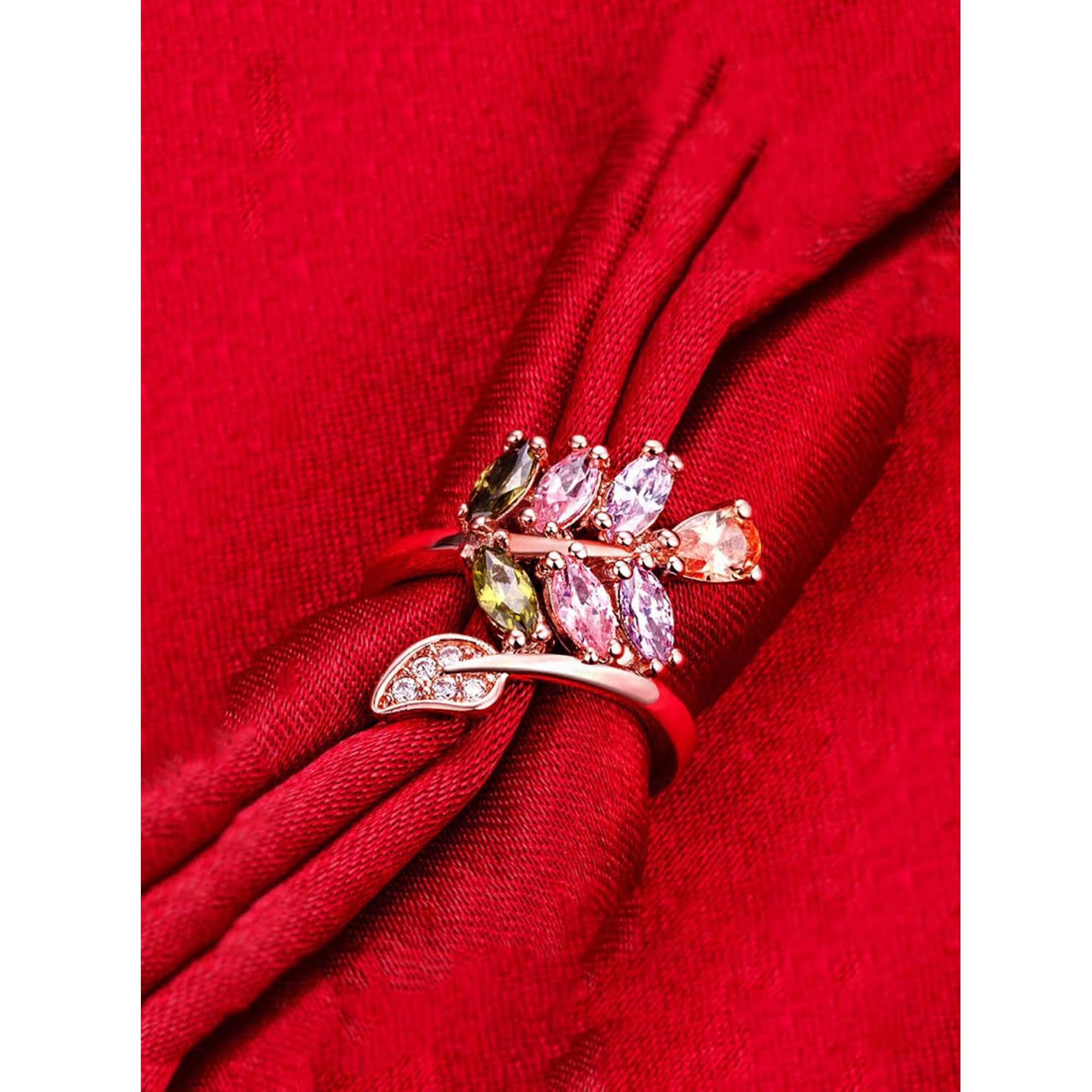 Elegant Rose Gold Plated Cubic Zirconia Adjustable Ring for Women - Fashionable Petal Design Jewelry Gift for Her | Perfect for Date Nights, Anniversaries & Special Occasions