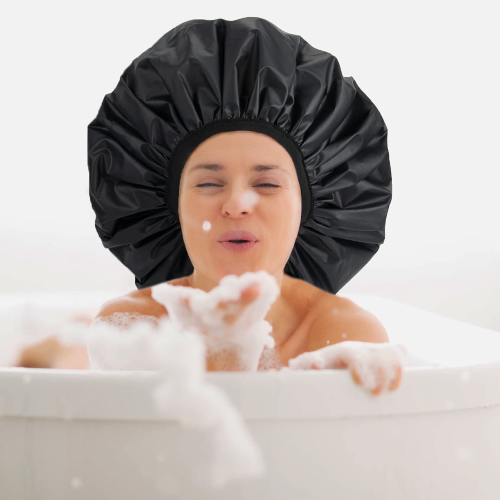 Extra Large Waterproof Shower Cap for Women & Men - Reusable EVA Plastic Bathing Hair Cover for Long Hair, Braids & Curly Styles (XL, Black) | Perfect for Showering, Spa, Swimming & Hair Treatments