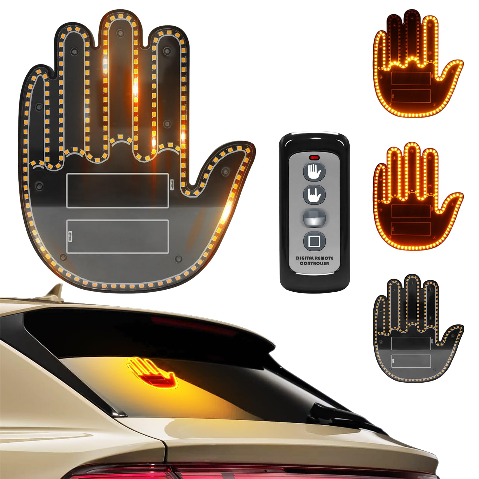 ISUNMEA Yellow LED Car Finger Light with Remote Control - 3 Hand Gestures for Fun Car & Truck Accessories - Cool Decor for Men & Women - Perfect for Parties, Road Trips & Night Driving