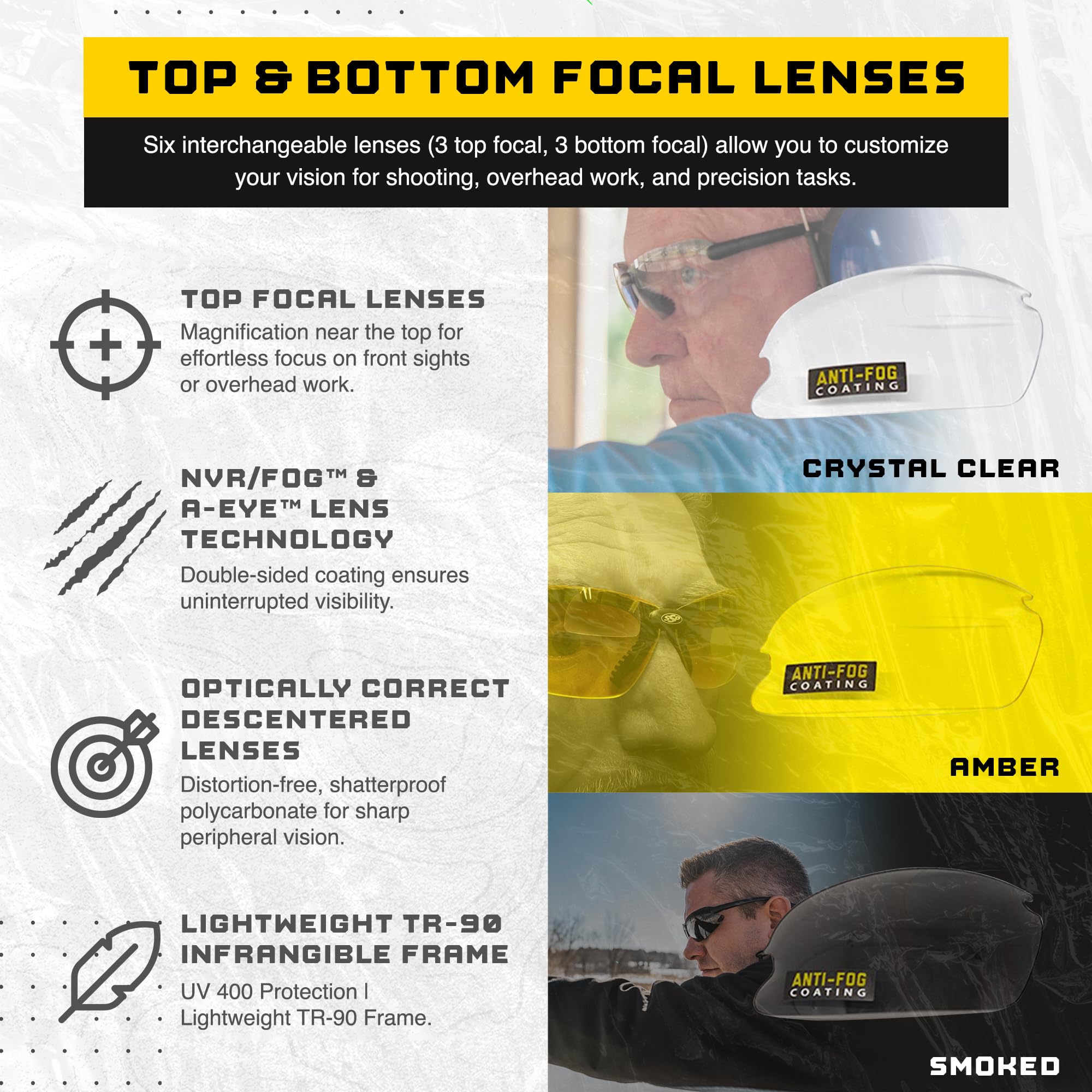 SSP Eyewear Ultra Tactical Safety Shooting Glasses - HD Anti-Fog Lenses with A-Eye NVR Technology | Perfect for Hunting, Range Shooting & Outdoor Sports