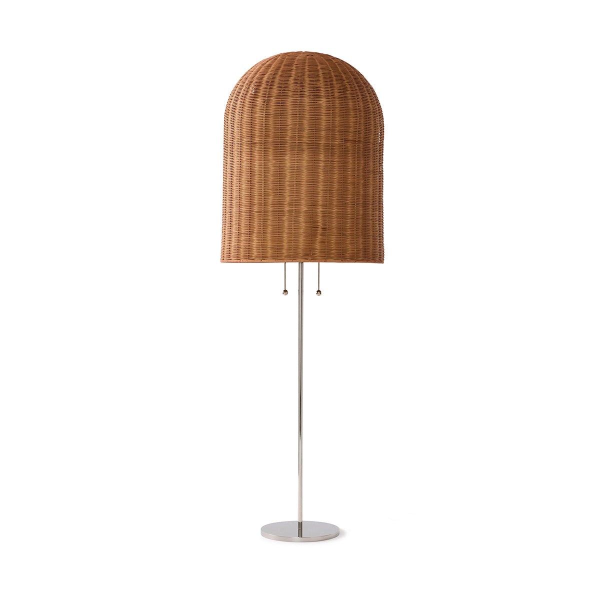 Bell Floor Lamp - Chrome & Natural Rattan Modern Standing Light for Living Room, Bedroom, or Office - Adjustable Height Reading Lamp with Soft Glow Ambient Lighting