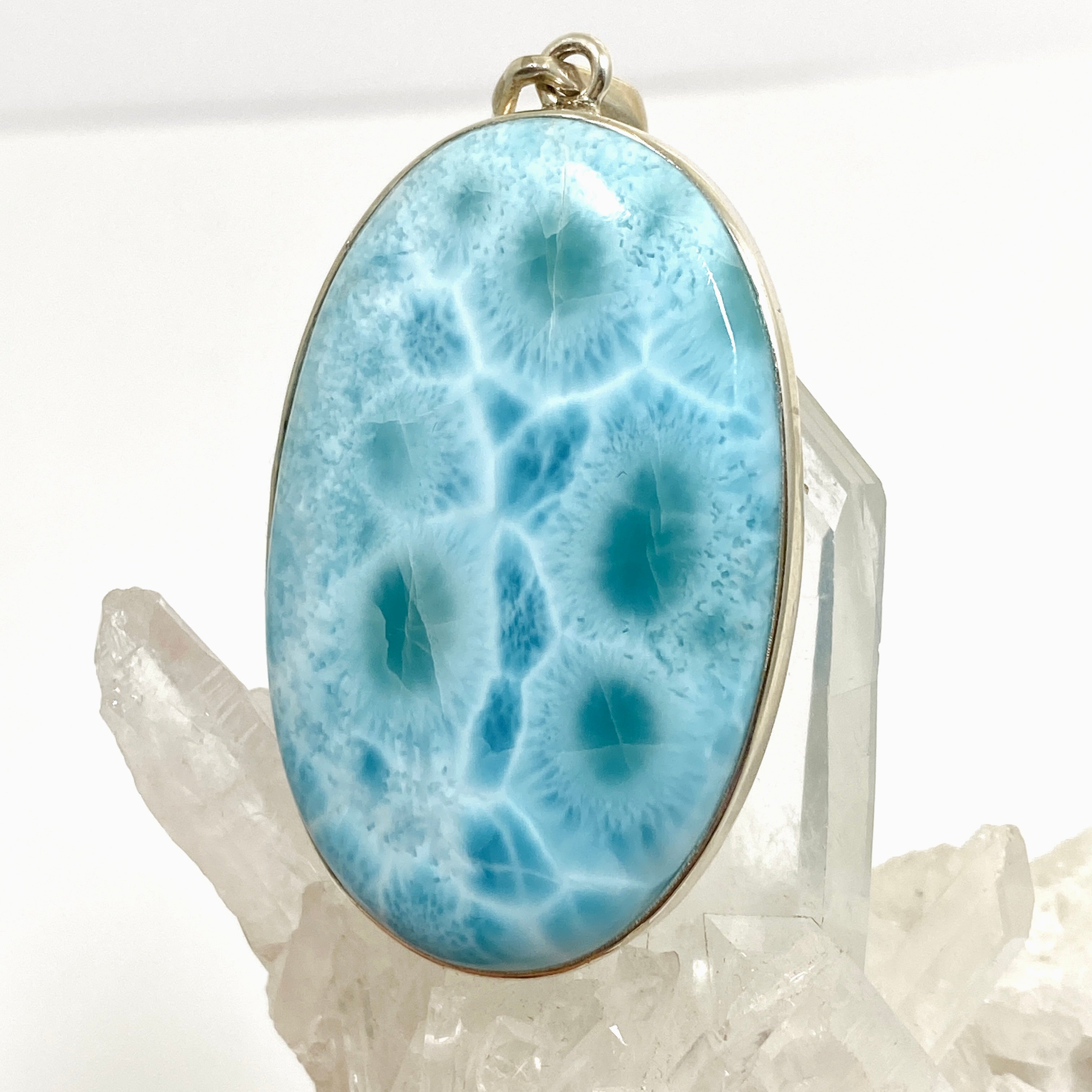 Natural Larimar Oval Cabochon Pendant Necklace - Genuine Blue Stone Jewelry for Women - Perfect for Beach Vacations & Boho Fashion