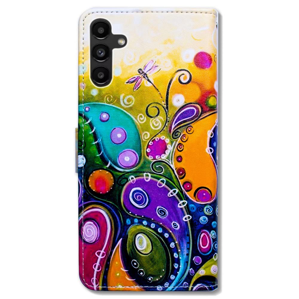 Premium Leather Flip Wallet Case for Samsung Galaxy A13 5G (2021) - Dragonfly Design with Card Slots & Kickstand | Stylish Protective Phone Cover for Everyday Use, Business, and Travel