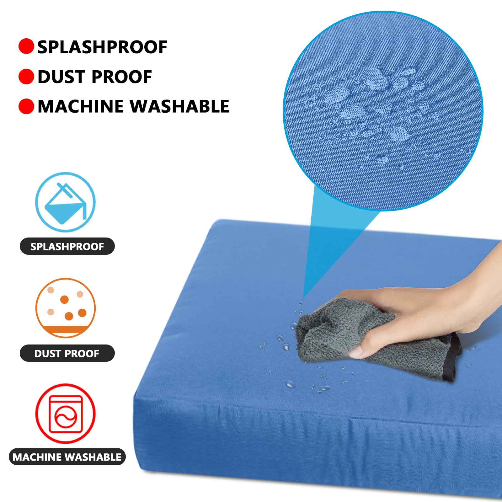 6 Pack Waterproof Outdoor Cushion Covers with Zipper - Replacement Slipcovers for Patio Furniture (3 Seat Cushion Covers + 3 Backrest Pillow Covers) - Blue - Perfect for Rattan Sofa, Garden Chairs & Poolside Lounging