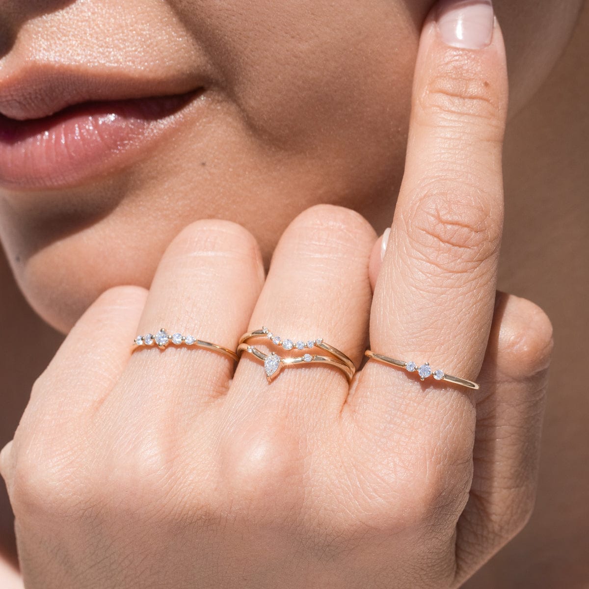 White Diamond Oceana Ring - Elegant 14K Gold Women's Wedding Band for Engagement, Anniversary & Everyday Wear